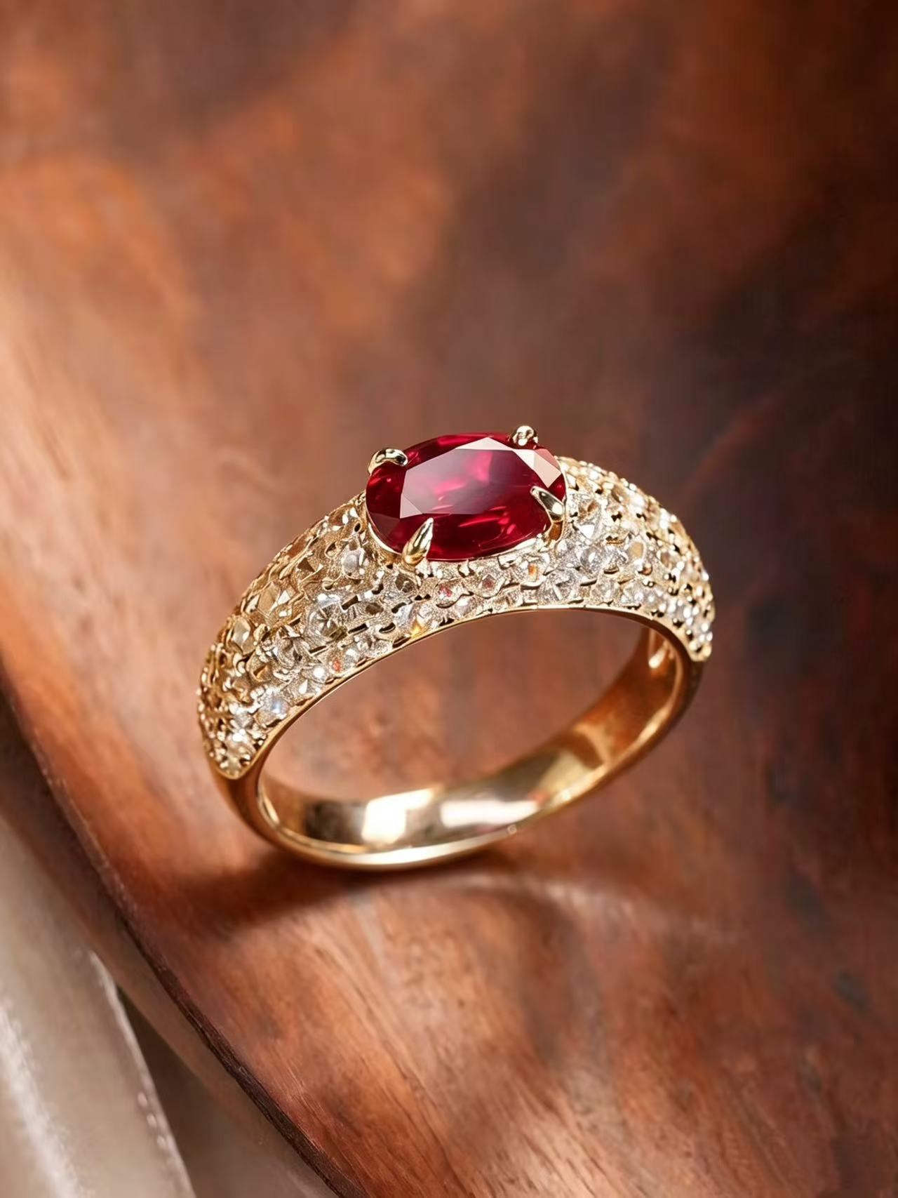 Oval Brilliant Cut Ruby Ring - Crimson Glow Orbit