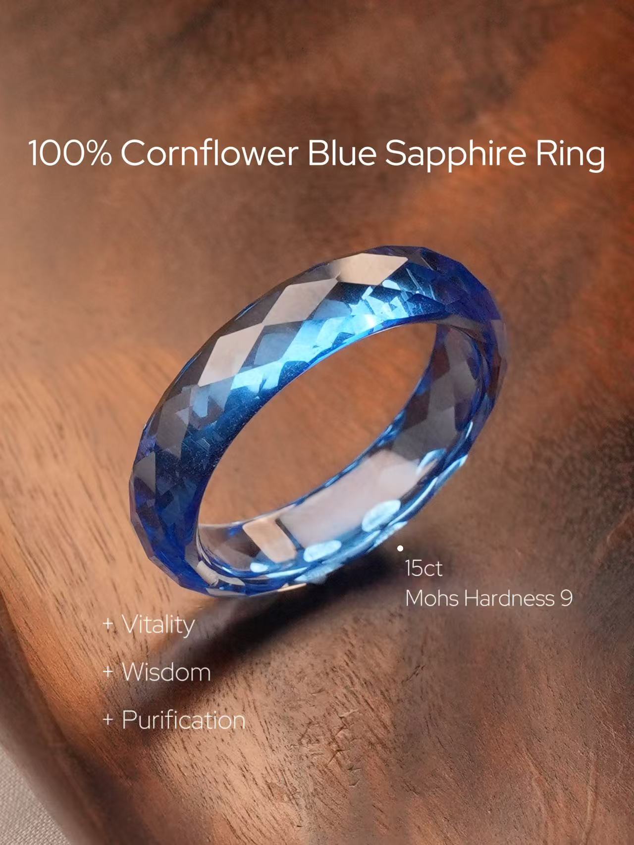 360-Degree Faceted Cornflower Blue Sapphire Ring