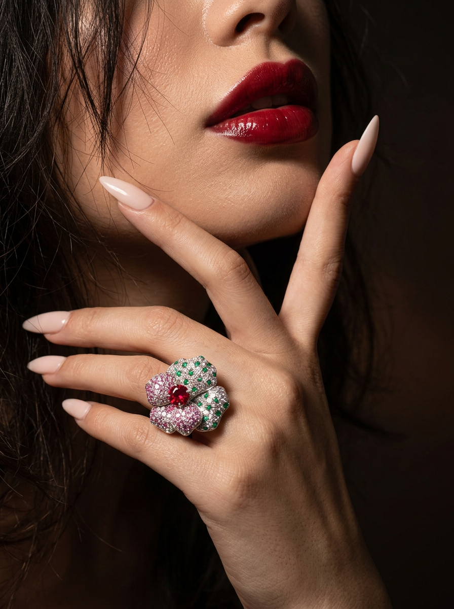 Oval Brilliant Cut Ruby Ring - Velvet Blossom 