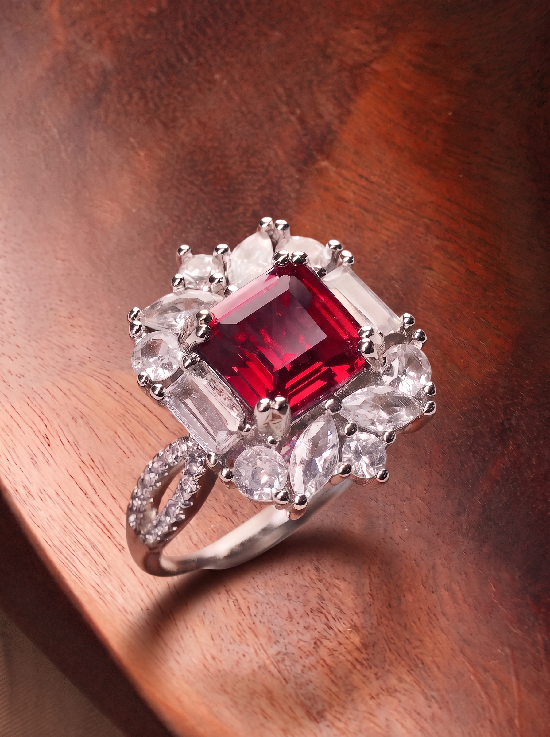 Emerald Cut Sapphire/Ruby Ring - Freya 