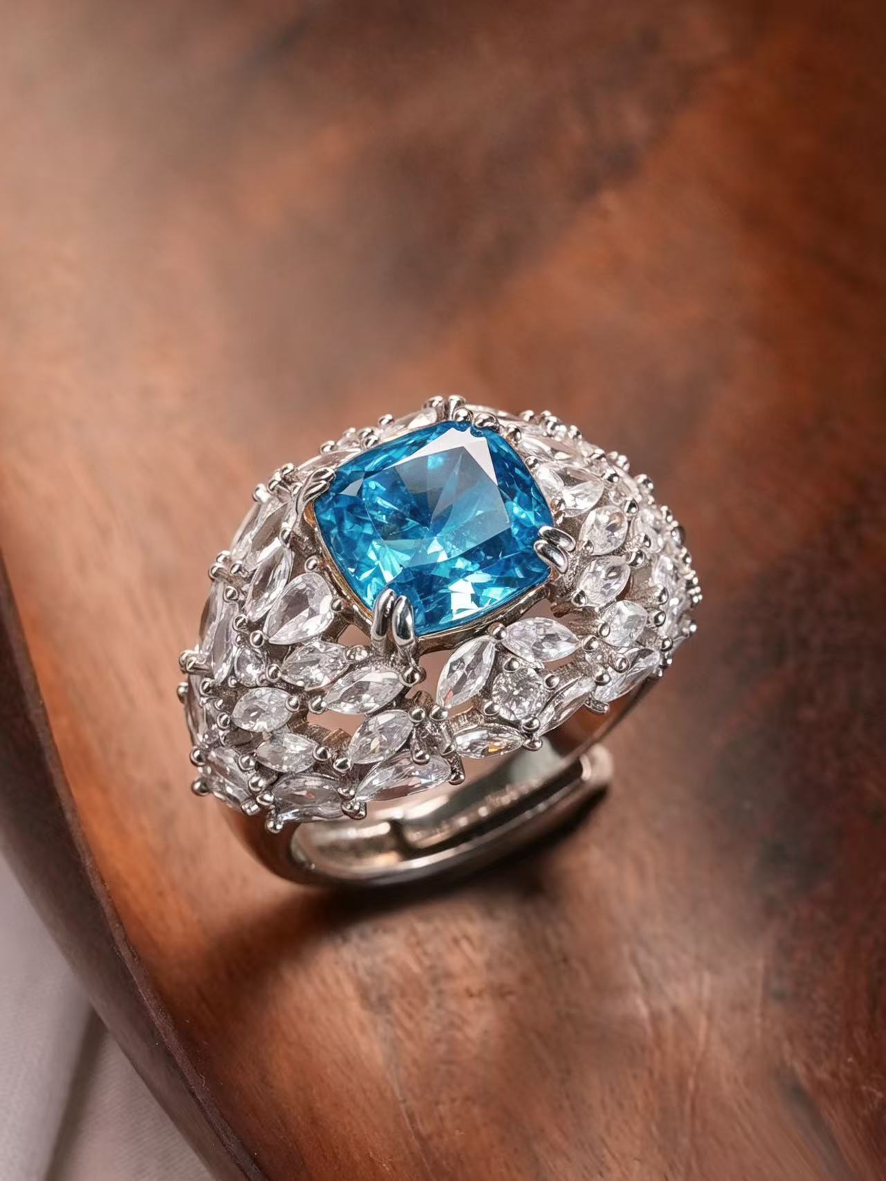 Cushion Brilliant Cut Cubic Zirconia Ring - Ocean Spark
