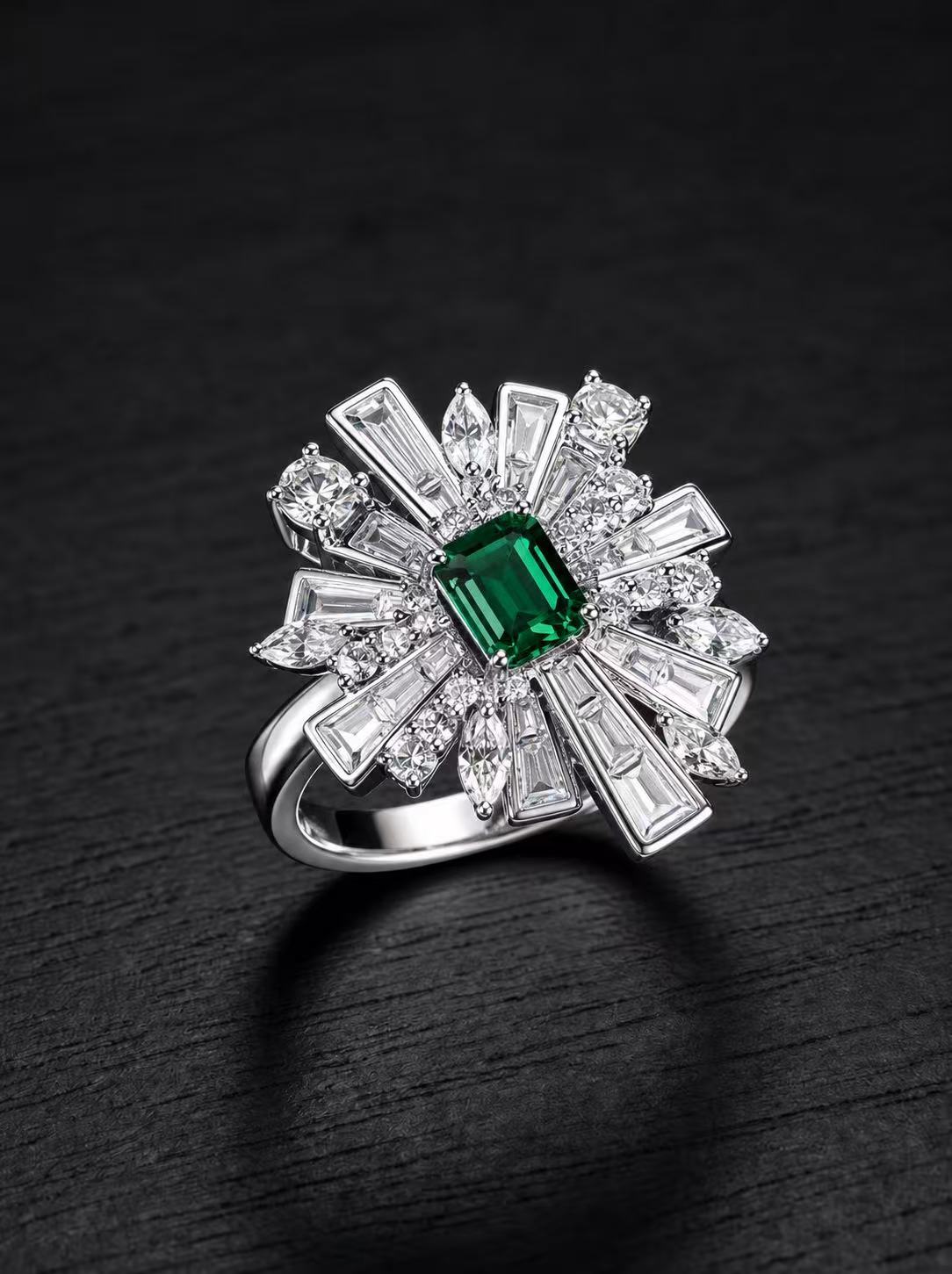 Emerald Brilliant Cut Emerald Ring - Green Glow Star Shine