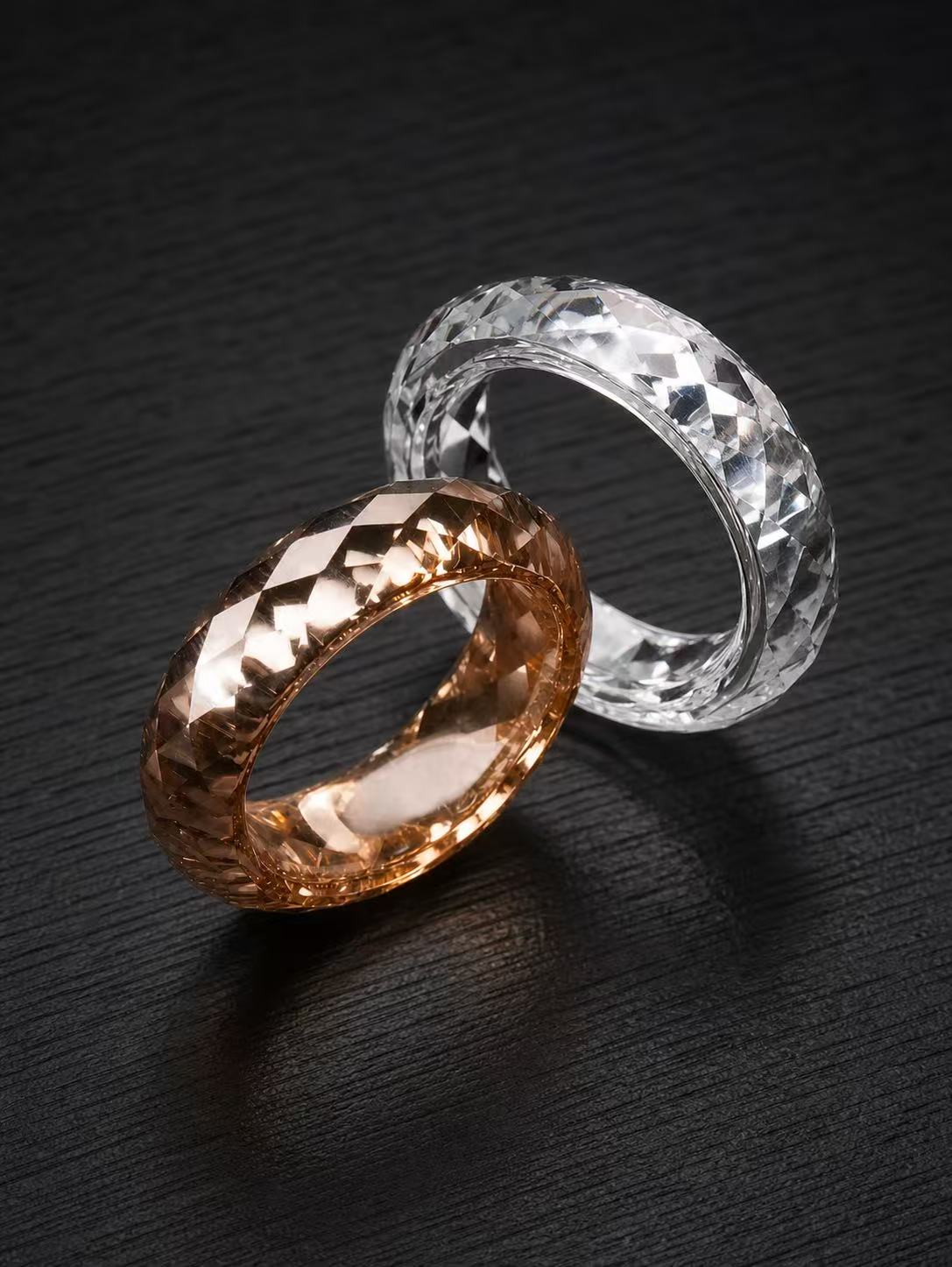 Moissanite-Champagne Gold+Moon White-360-Degree Faceted Rings
