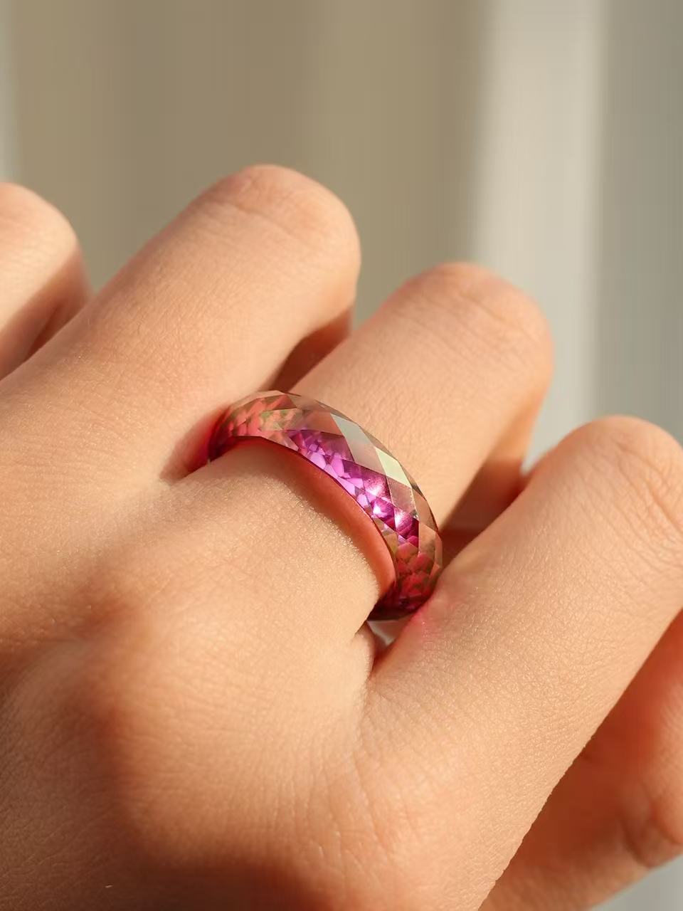 360-Degree Faceted Moissanite Ring - Magenta