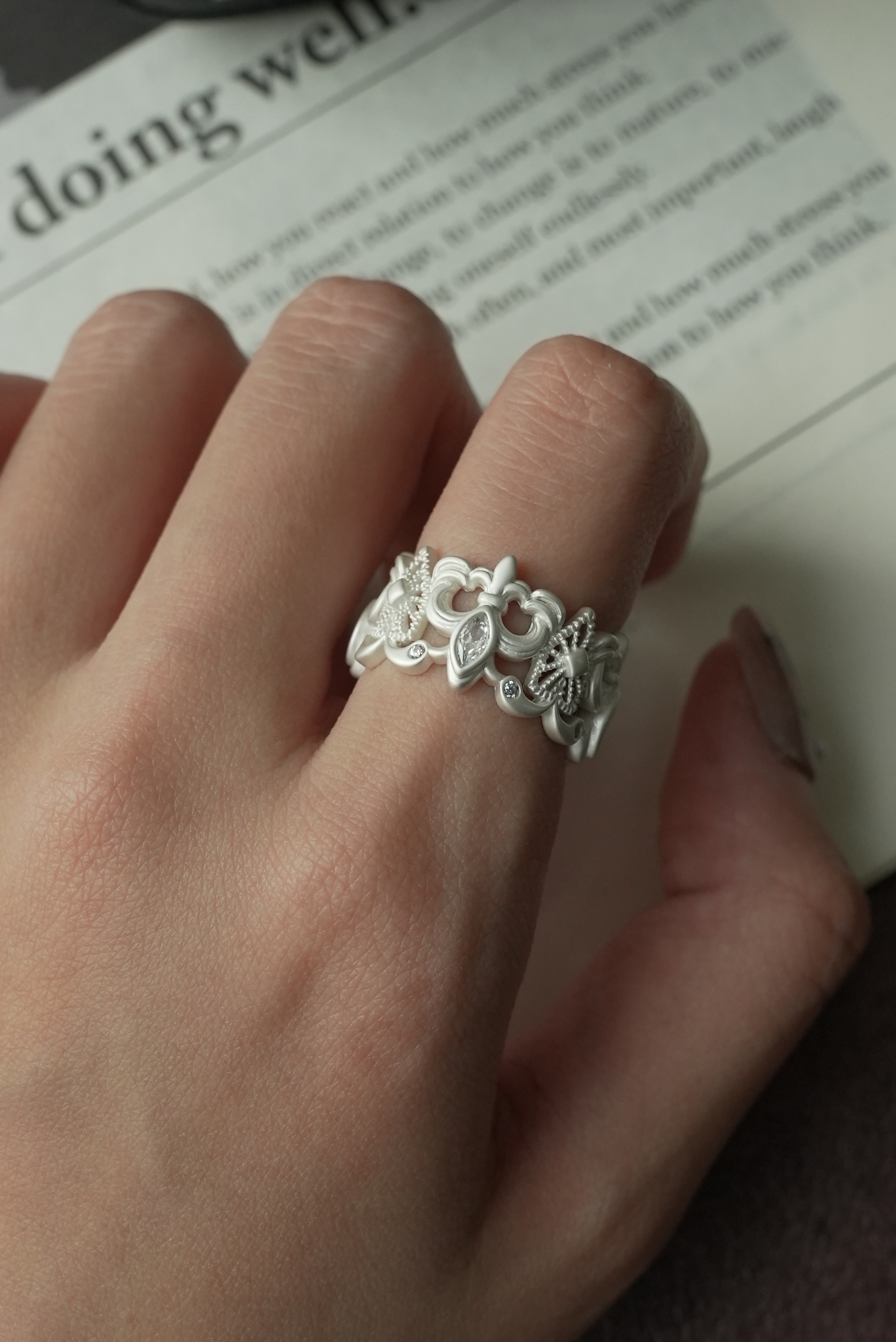 Iris Crown Silver Plated Ring