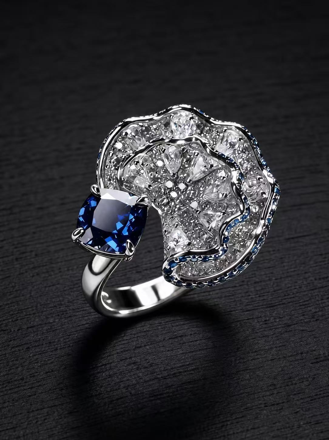 Sapphire-Emerald Brilliant Cut Ring-AquaScale