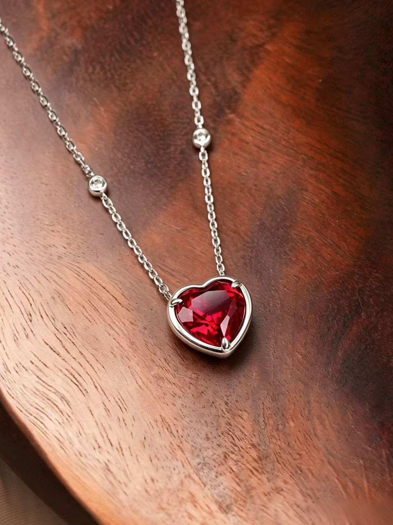 Heart Brilliant Cut Ruby Necklace -  Heart Blaze