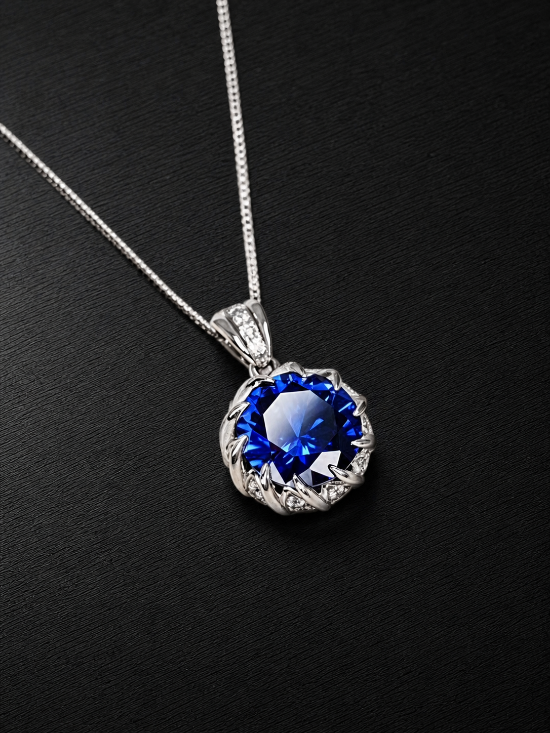 Sapphire-Round Brilliant Cut Necklace-Neptune’s Embrace