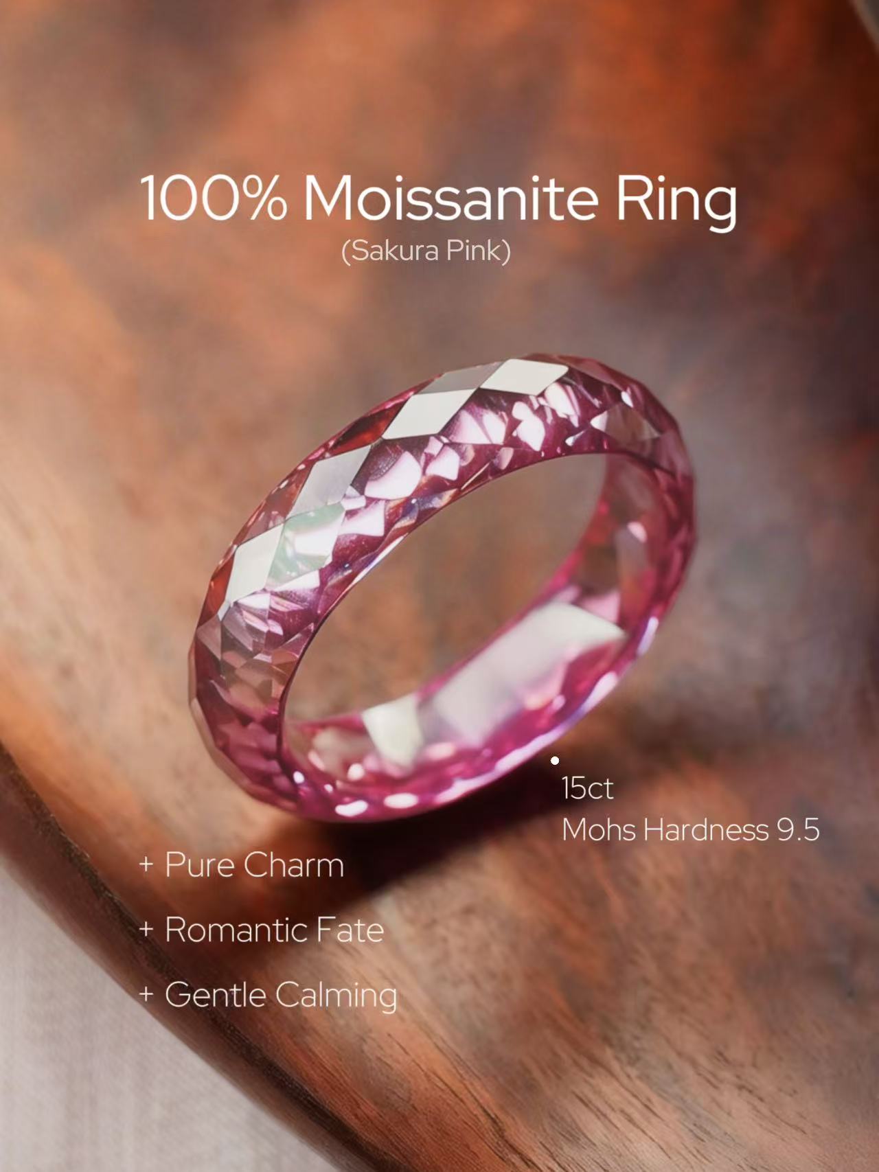360-Degree Faceted Moissanite Ring - Sakura Pink