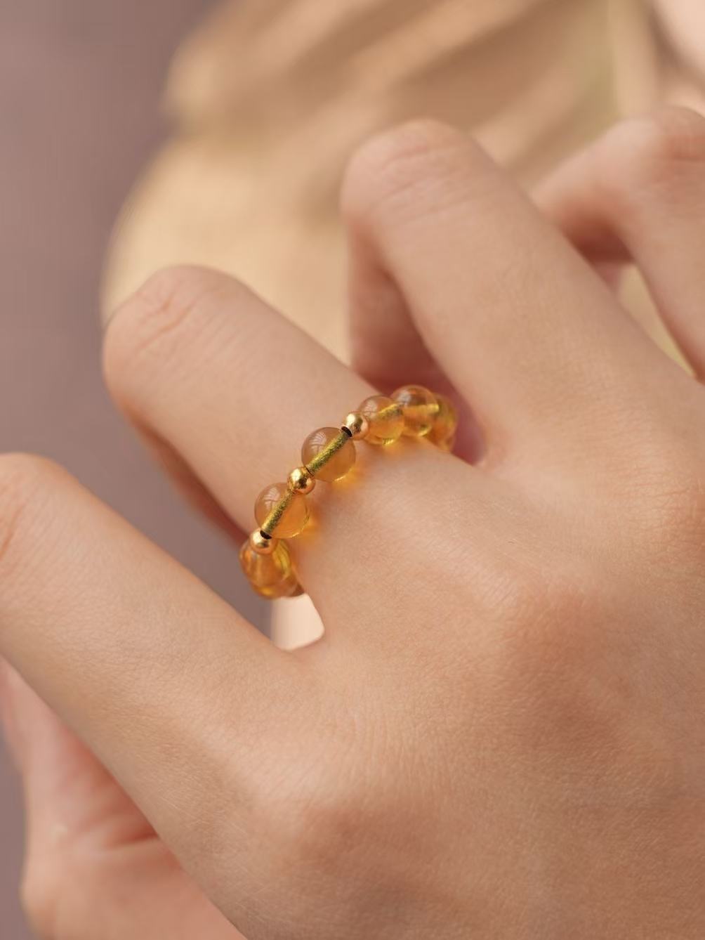 Golden Hour Amber Bead Ring