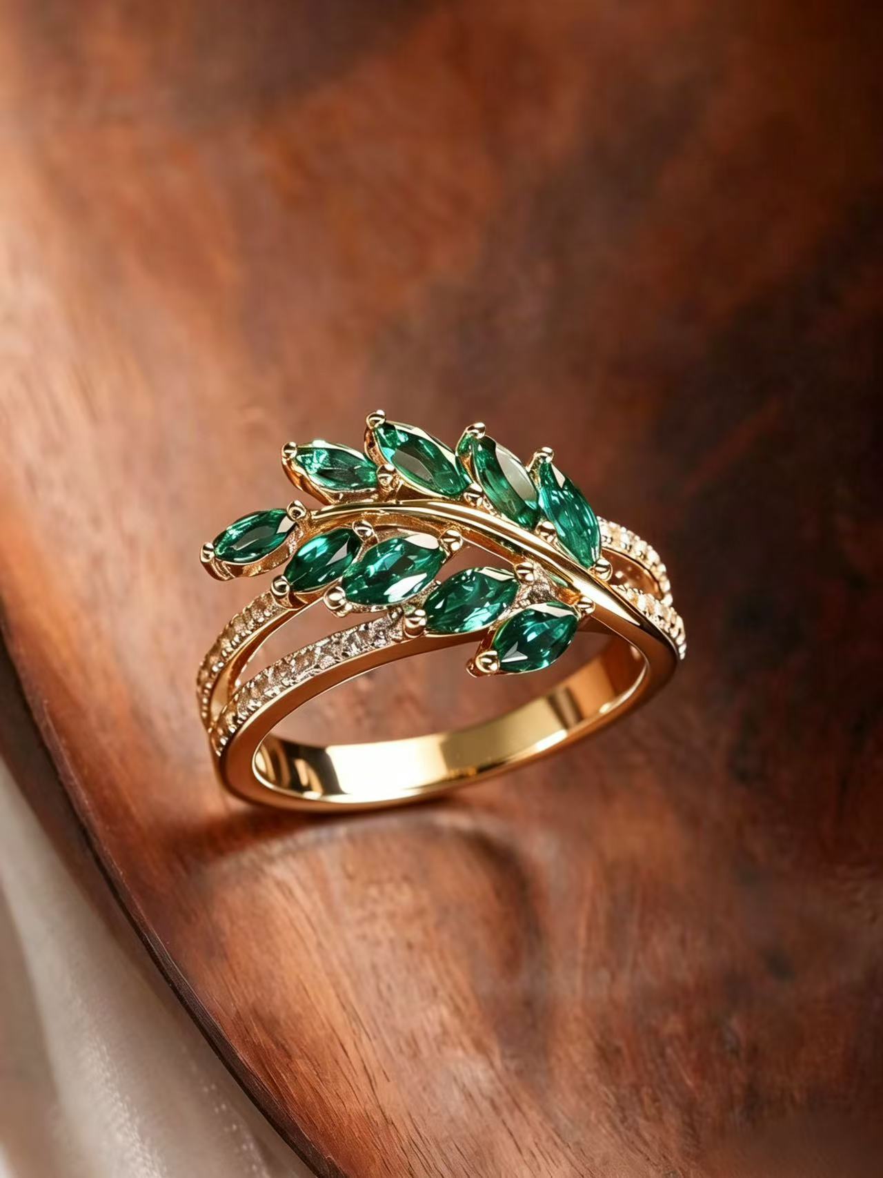 Marquise Brilliant Cut Emerald Ring - The Leaf