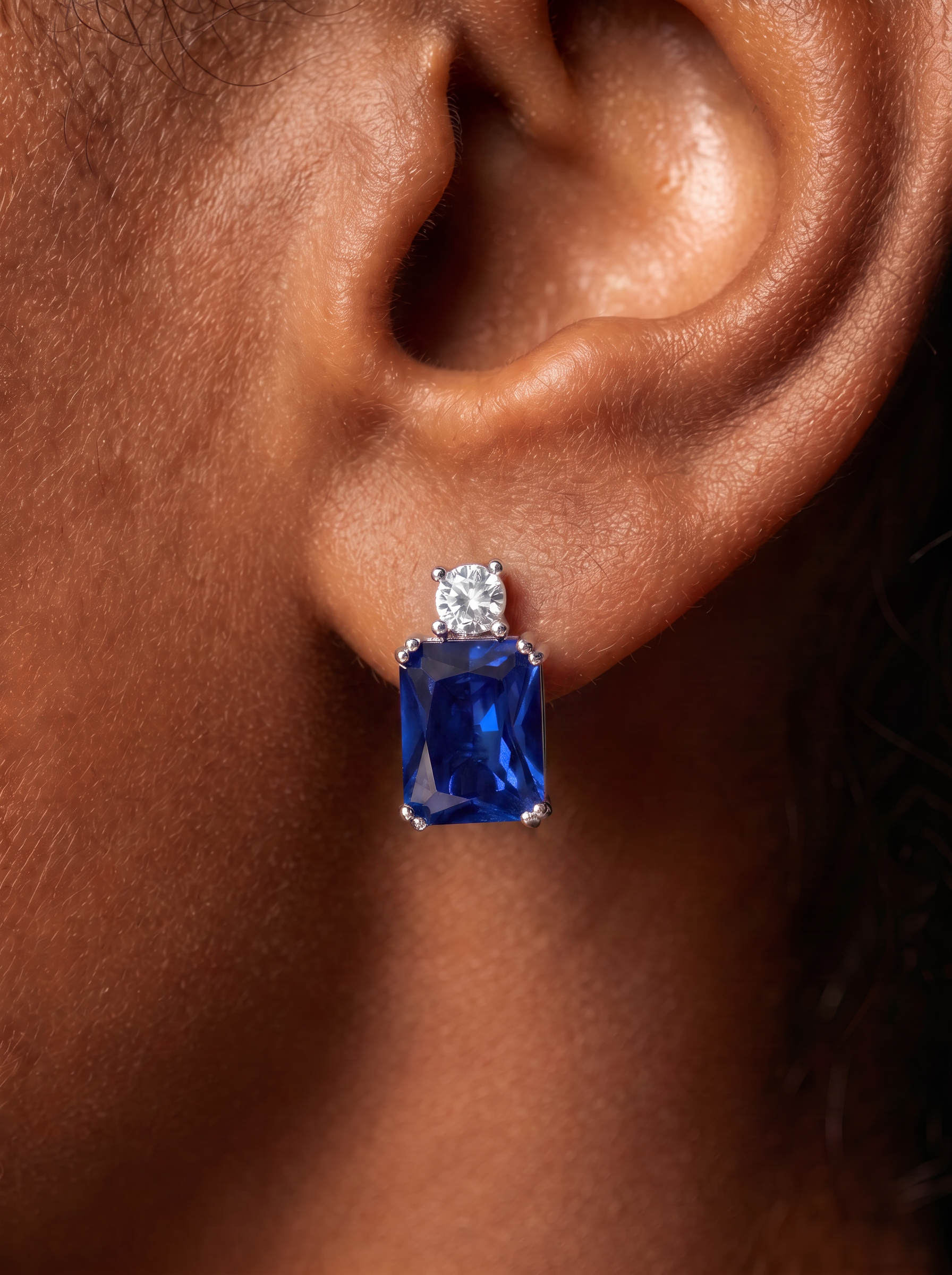 Rectangular Brilliant Cut Ruby/Sapphire Earrings - Scarlet Glow