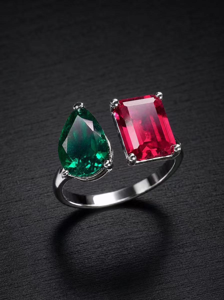 Emerald+Ruby-Adjustable Ring Set