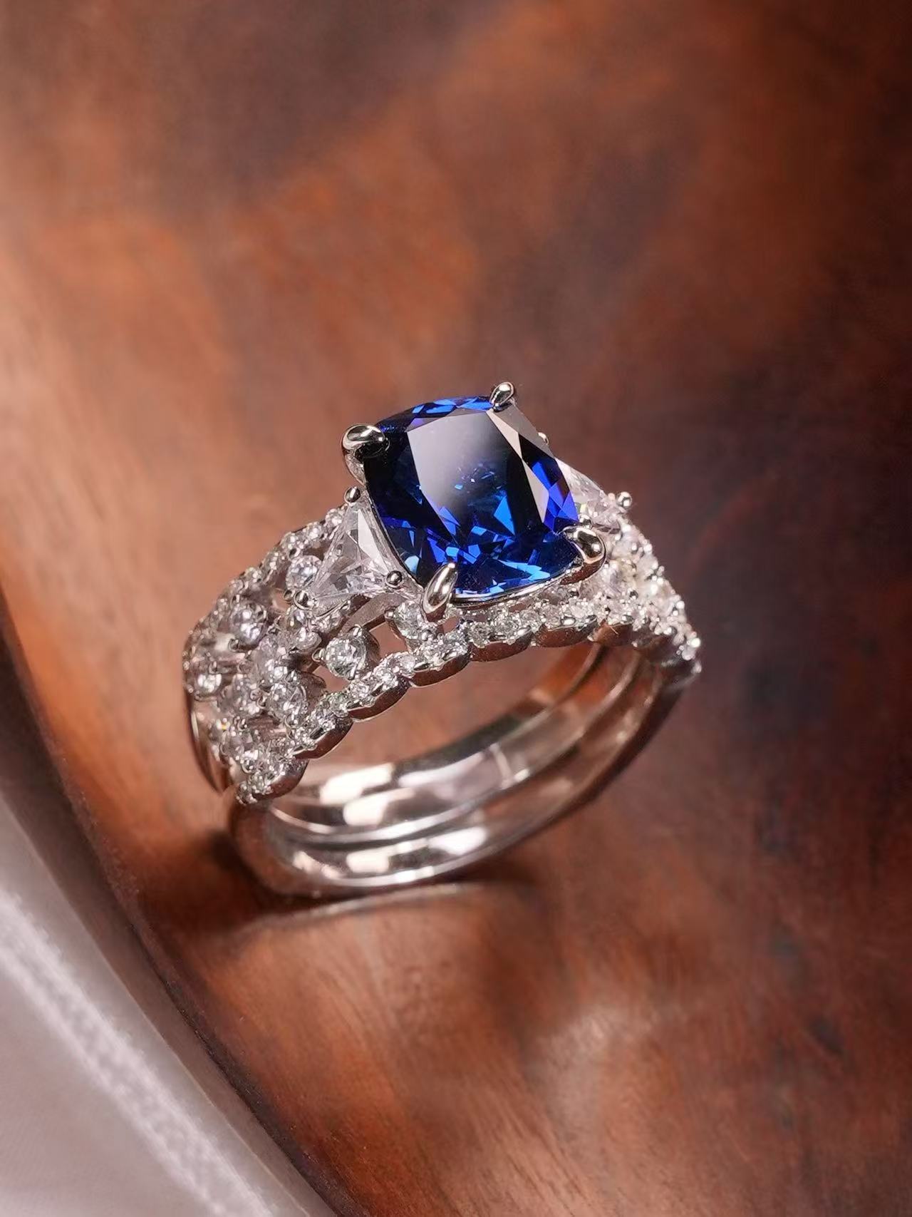Stackable Cushion-Cut Sapphire Ring