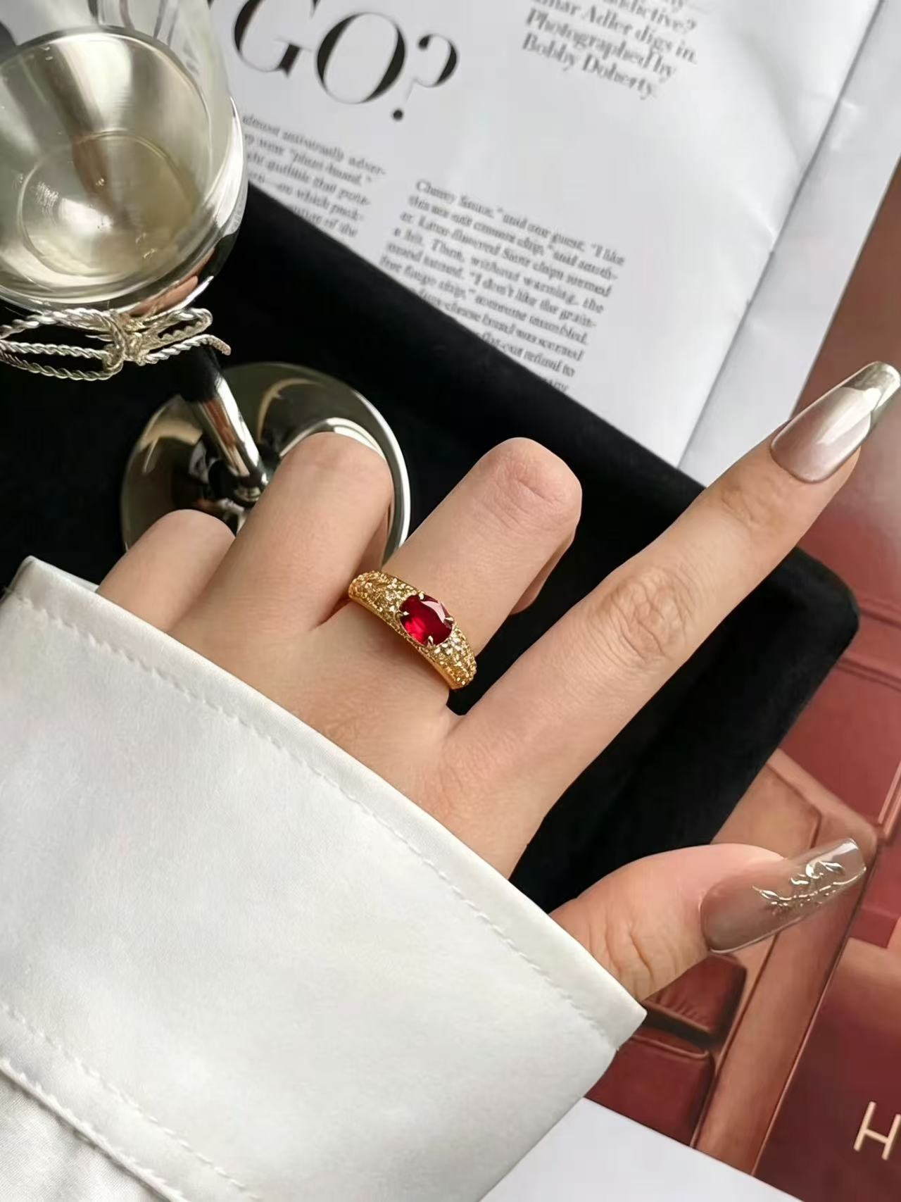 Oval Brilliant Cut Ruby Ring - Crimson Glow Orbit