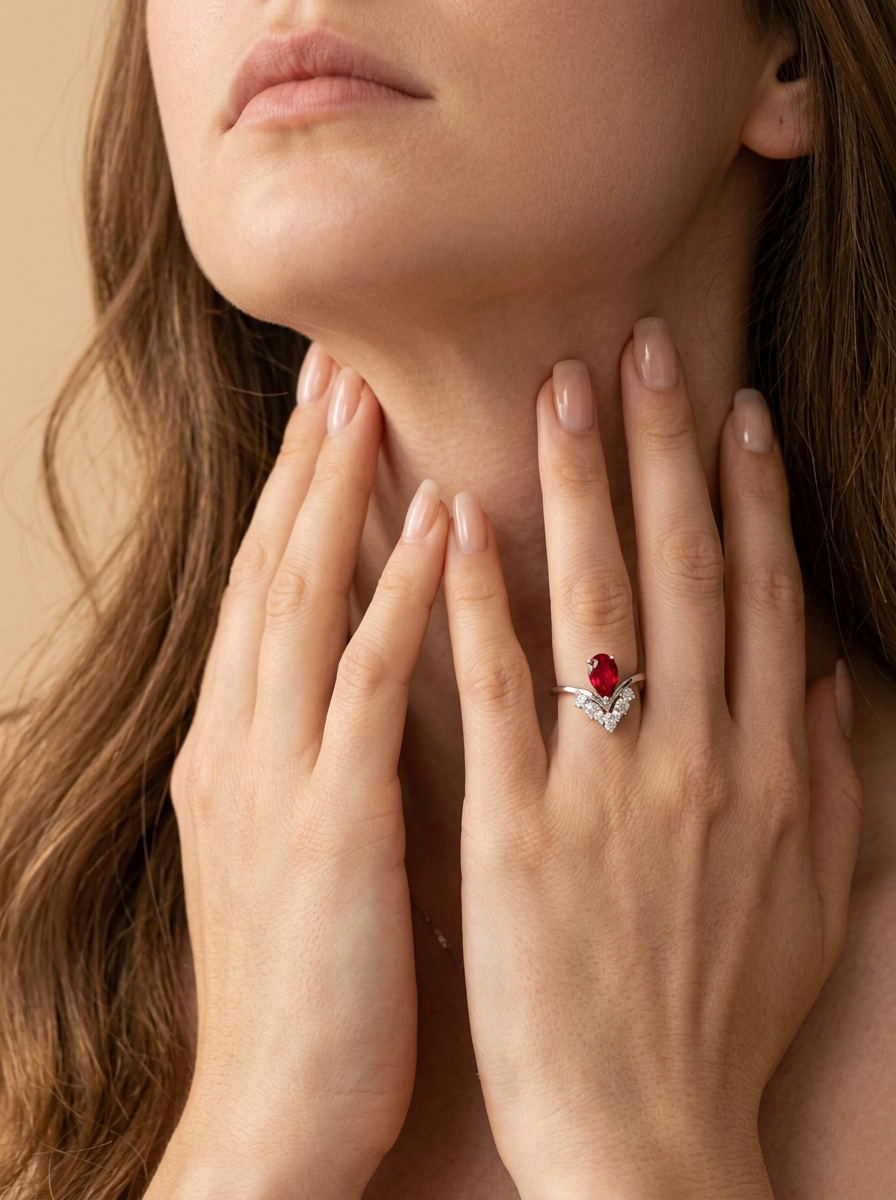 Pear Brilliant Cut Ruby Ring - Firelight Crown