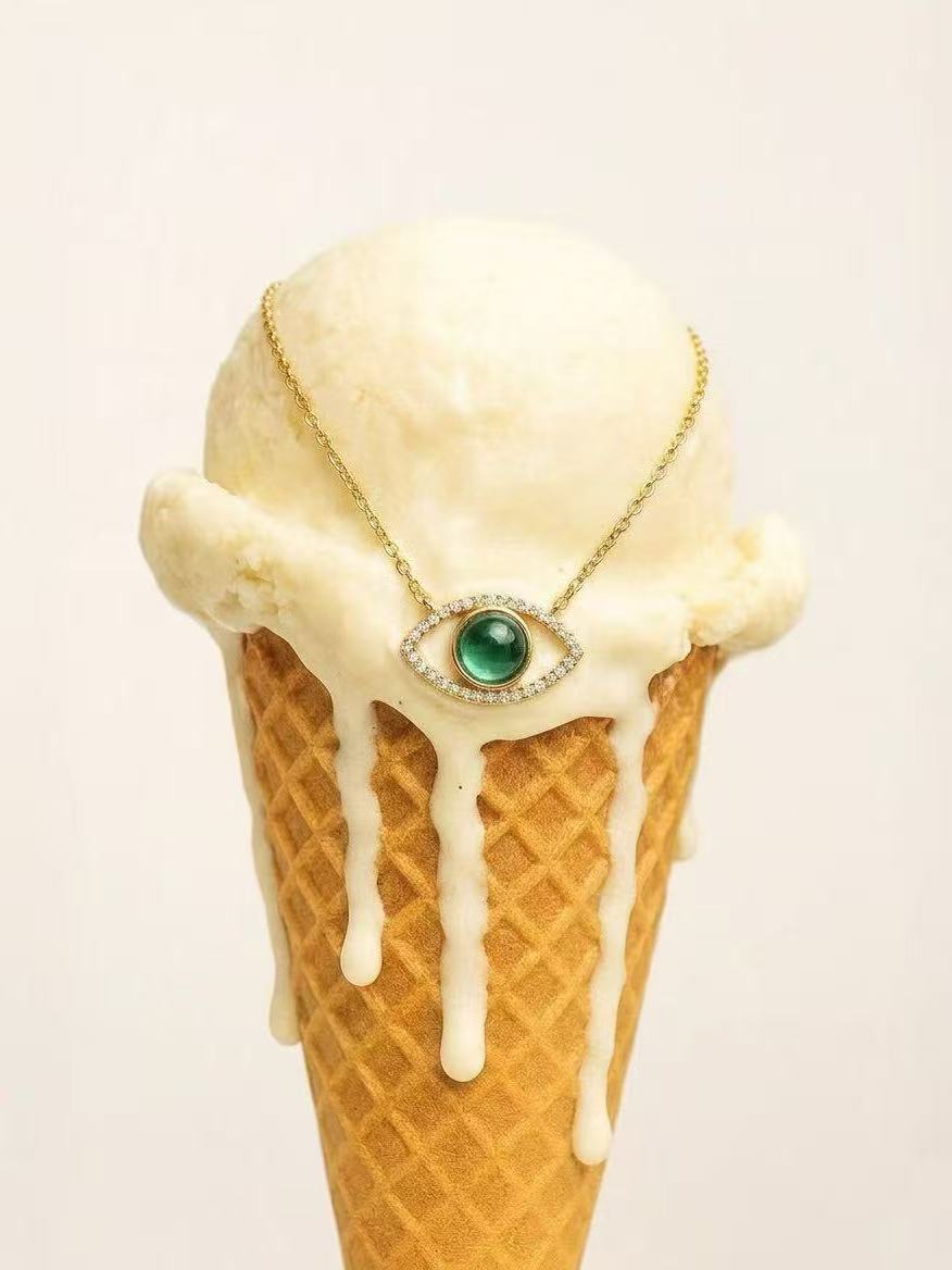 Round Brilliant Cut Emerald Necklace - Evil Eye Guardian
