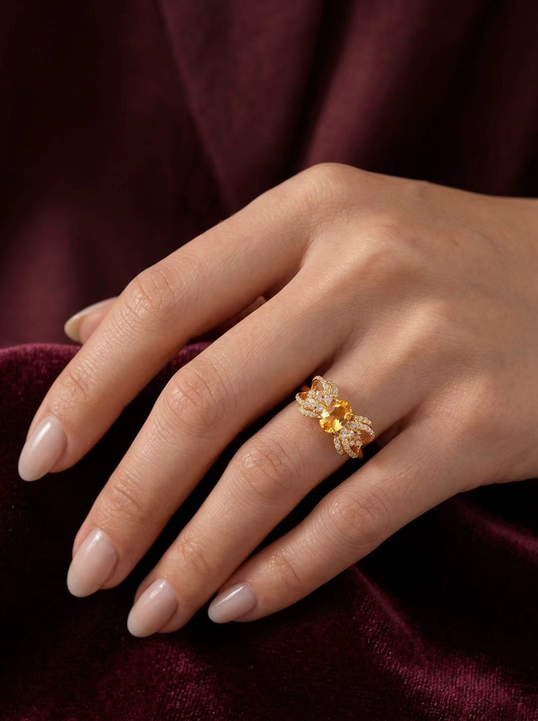 Citrine-Oval Brilliant Cut-Golden Filigree