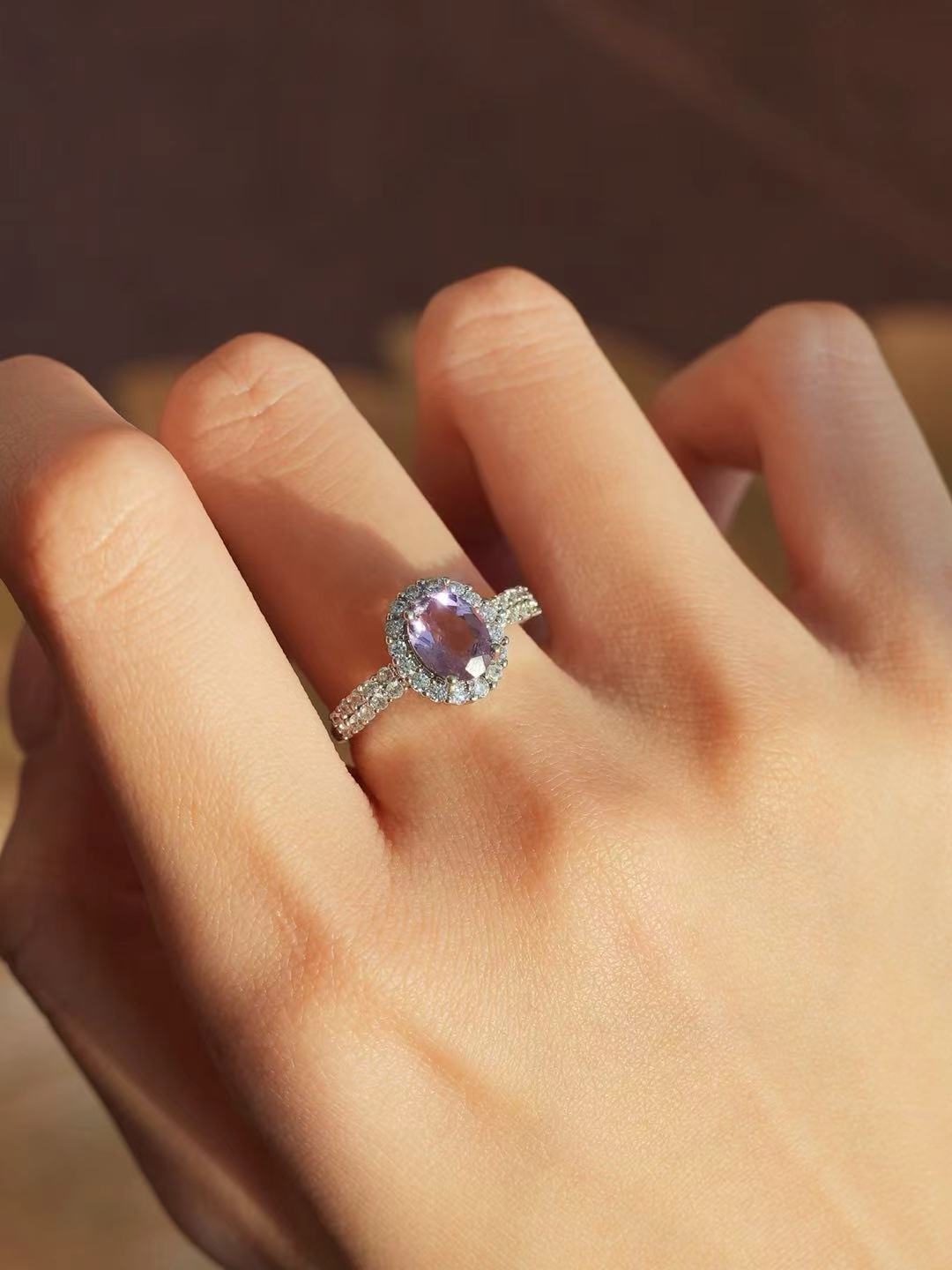 Oval Brilliant Cut Natural Amethyst Ring - Lavender Dream
