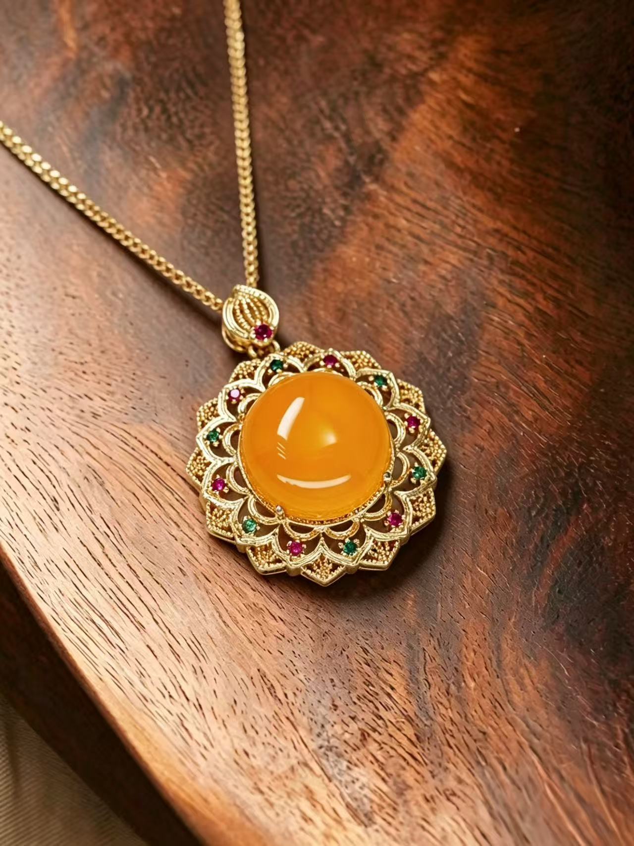 Chalcedony Necklace - Amber Flame