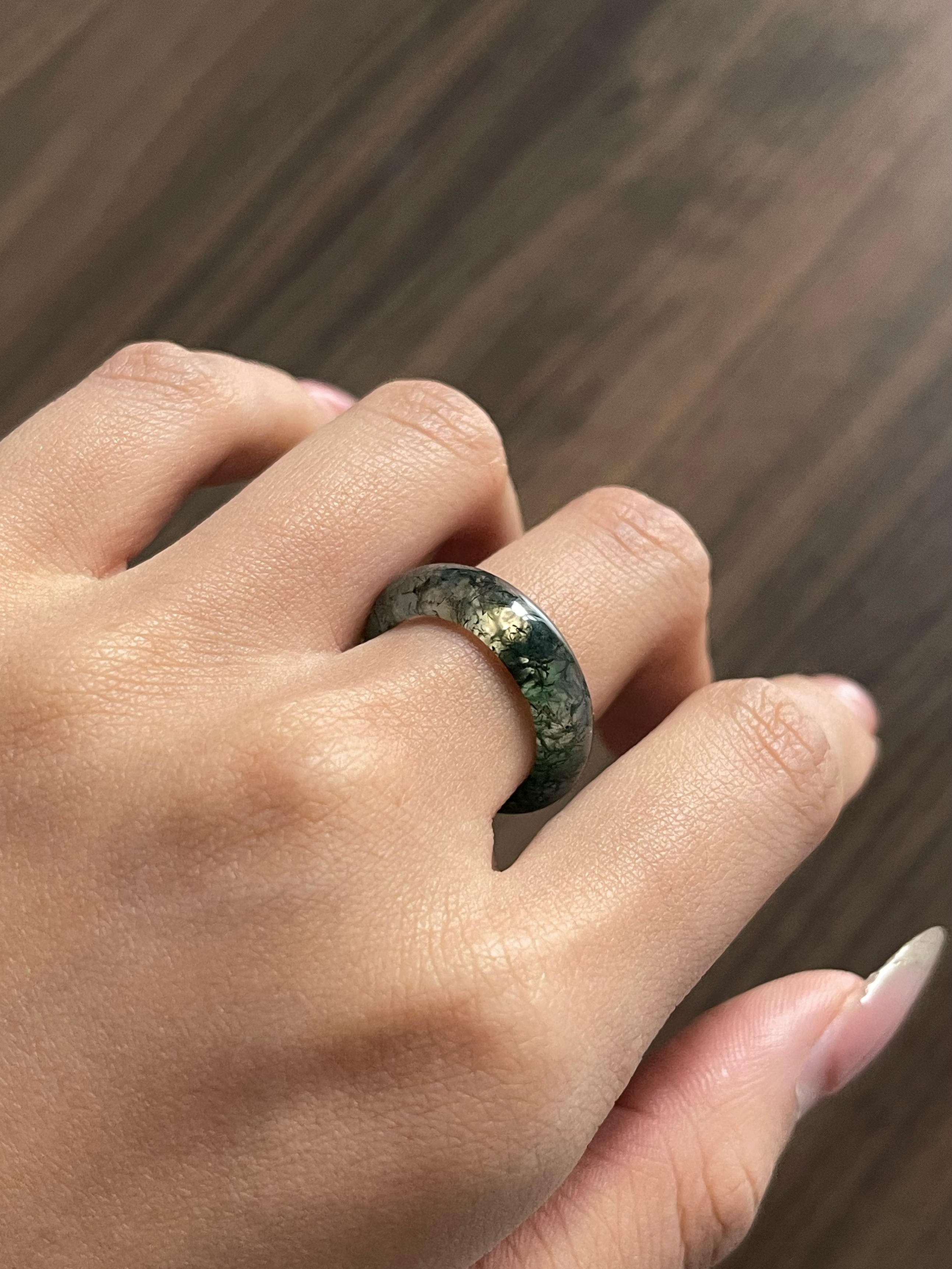 Aquatic Agate Ring - Green Mist Flowing Veins