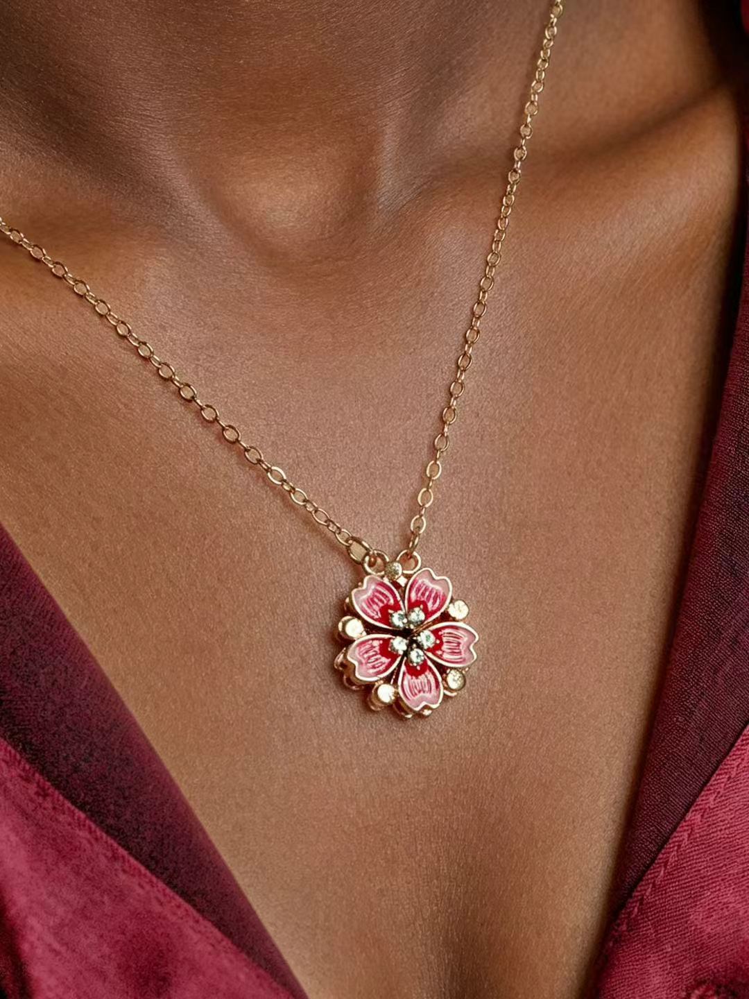 Enamel Necklace - Cherry Blossom Enamel Kiss