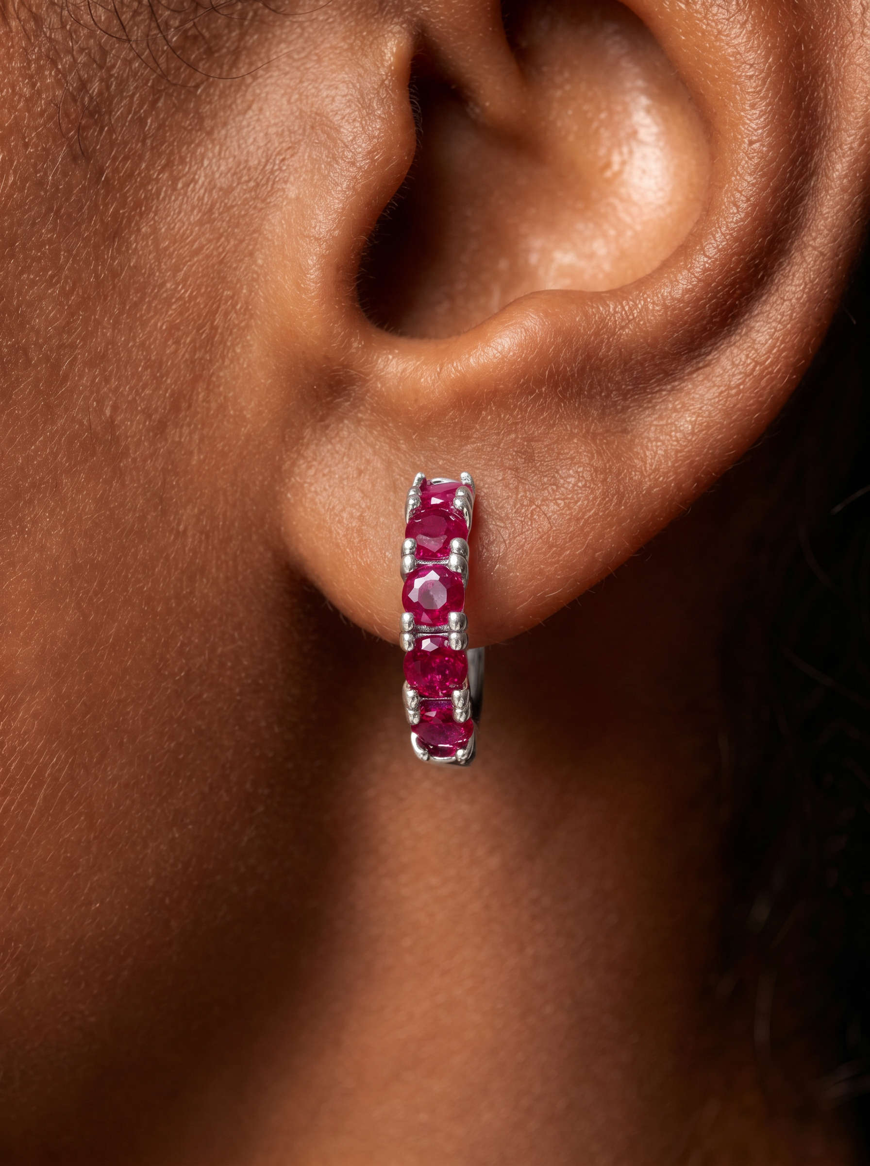 Round Brilliant Cut Ruby Earrings - Crimson Hoop