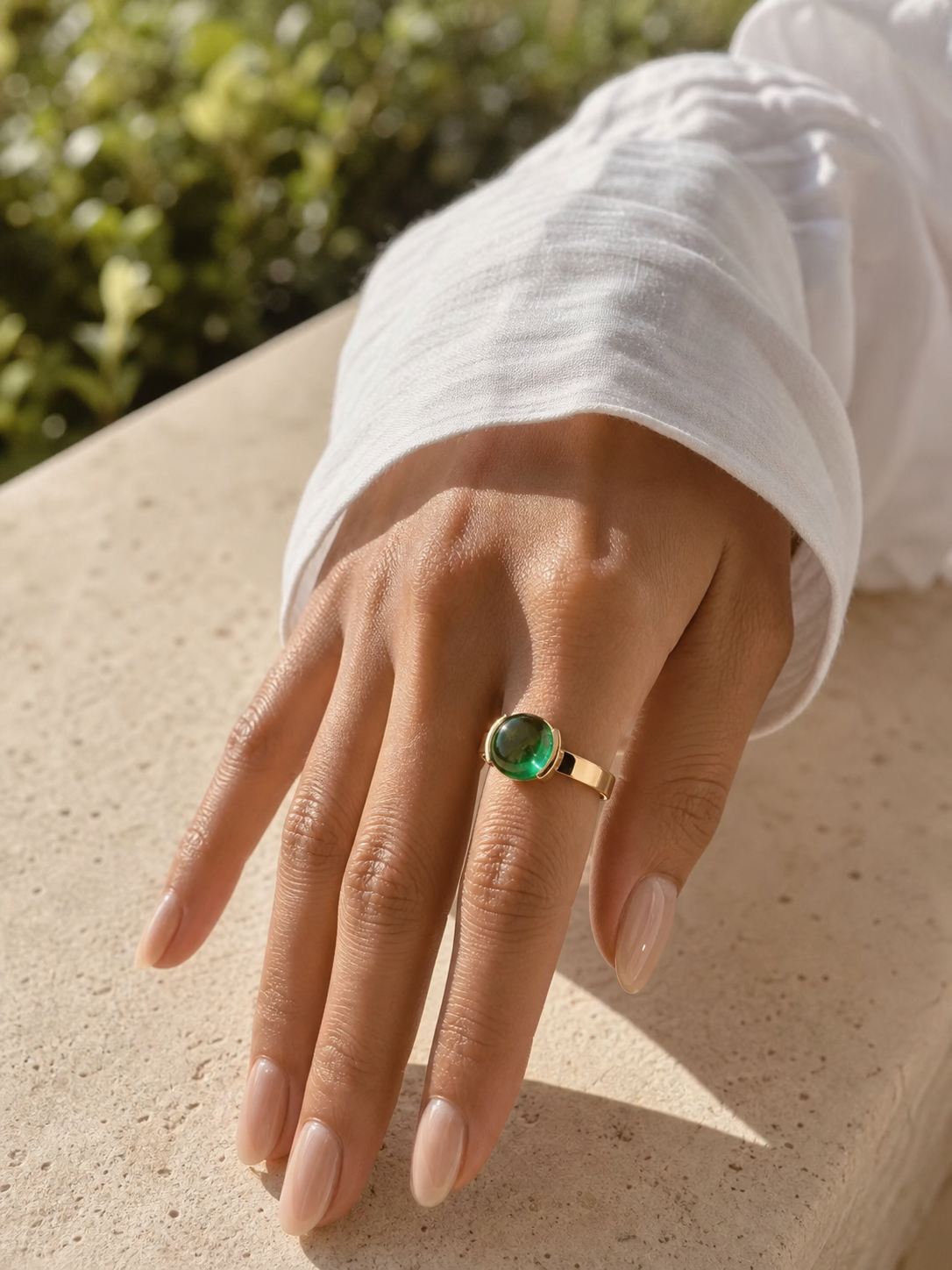 Fancy Brilliant Cut Emerald Ring - Lush Cabochon