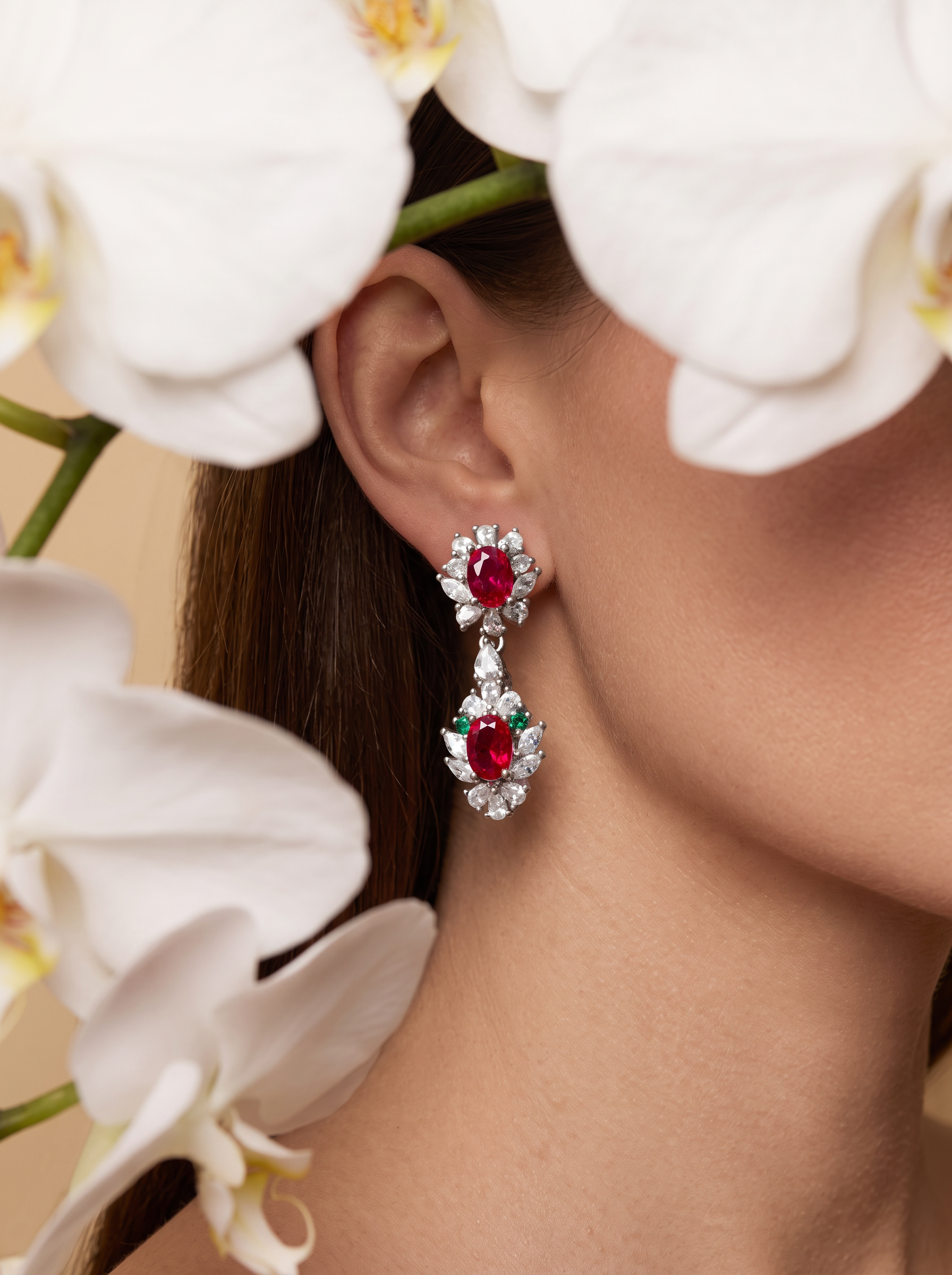 Oval Brilliant Cut Ruby/Sapphire Earrings - Royal Bloom