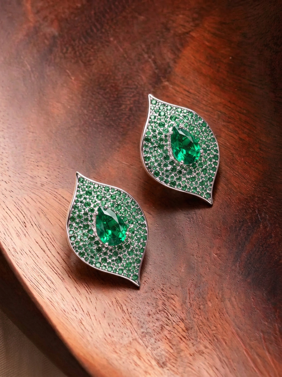 Pear Brilliant Cut Ruby/Emerald Earring - Crimson Pout Sparklers