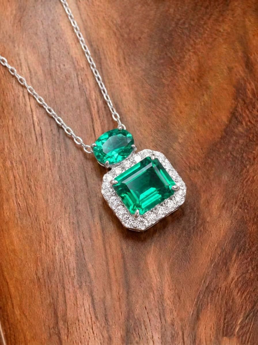 Emerald Brilliant Cut Emerald Necklace - Green Gleam