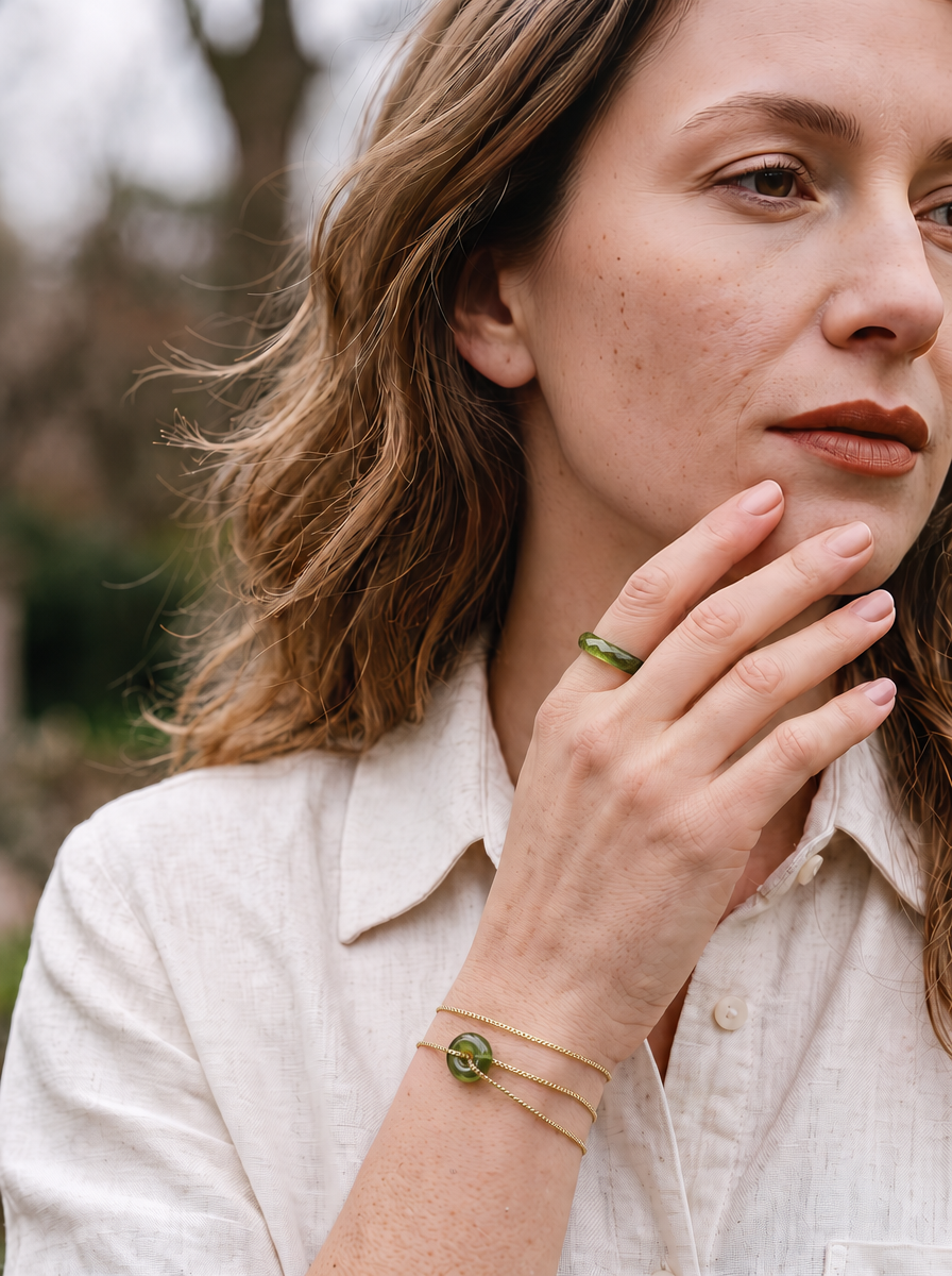 360-Degree Faceted Green Sapphire Ring
