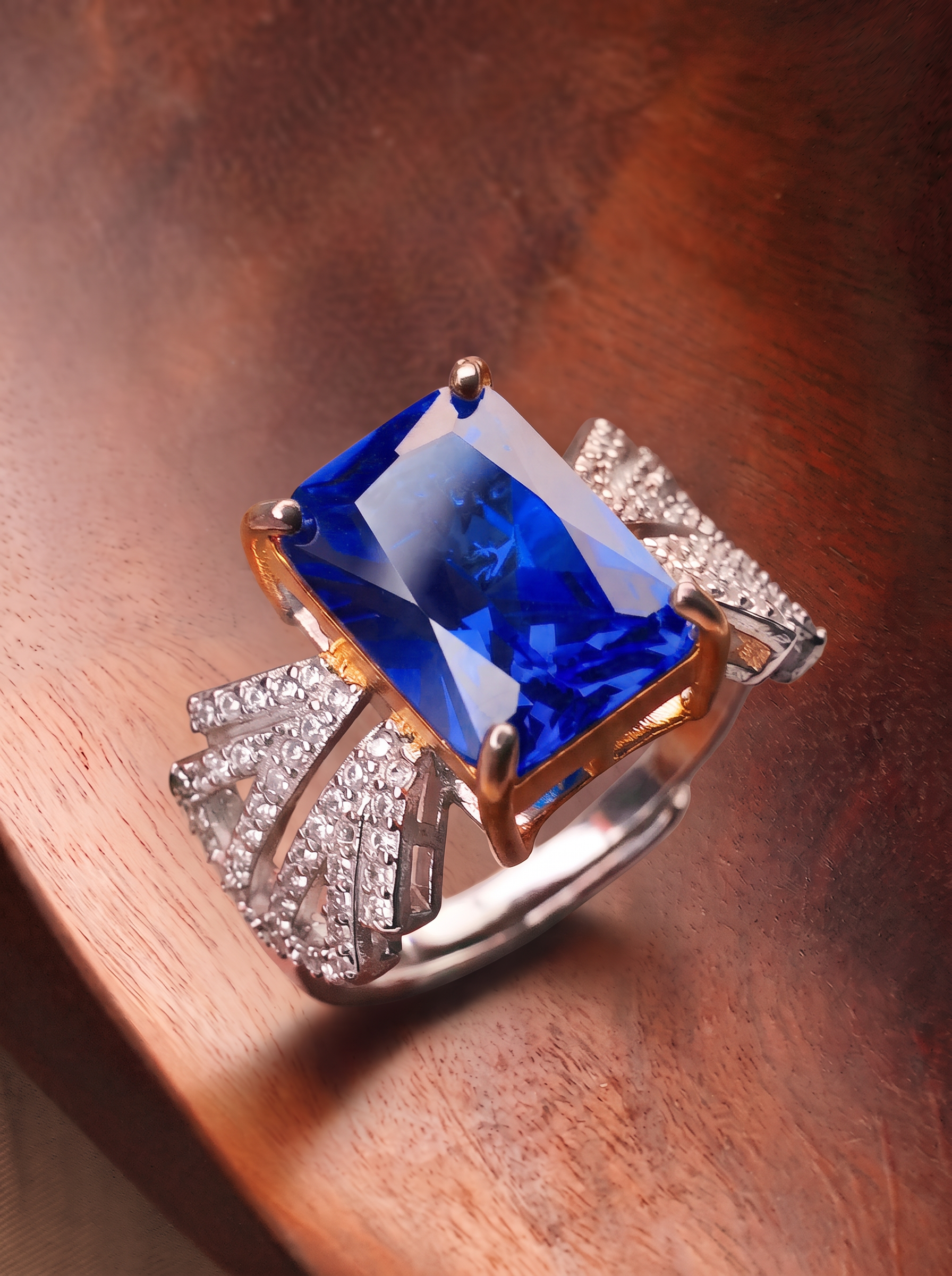 Emerald Brilliant Cut Ruby/Sapphire Ring - Aurora Prism