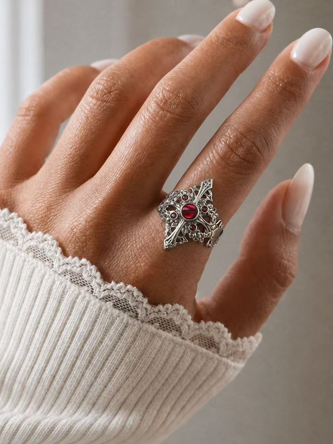Garnet-Cabochon Ring-Crimson Relic