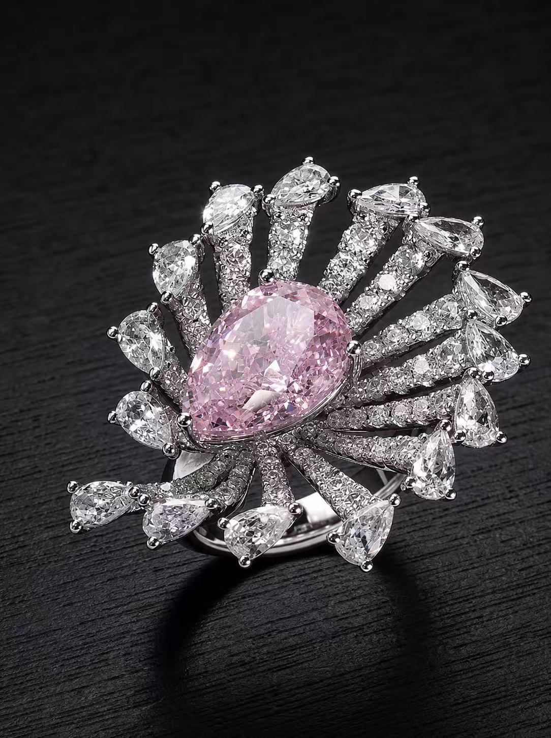 Cubic Zirconia-Pear Brilliant Cut Ring-Blush Radiance