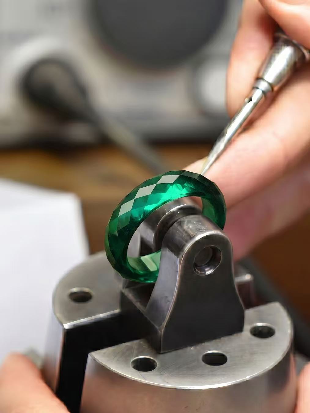 360-Degree Faceted Emerald Ring