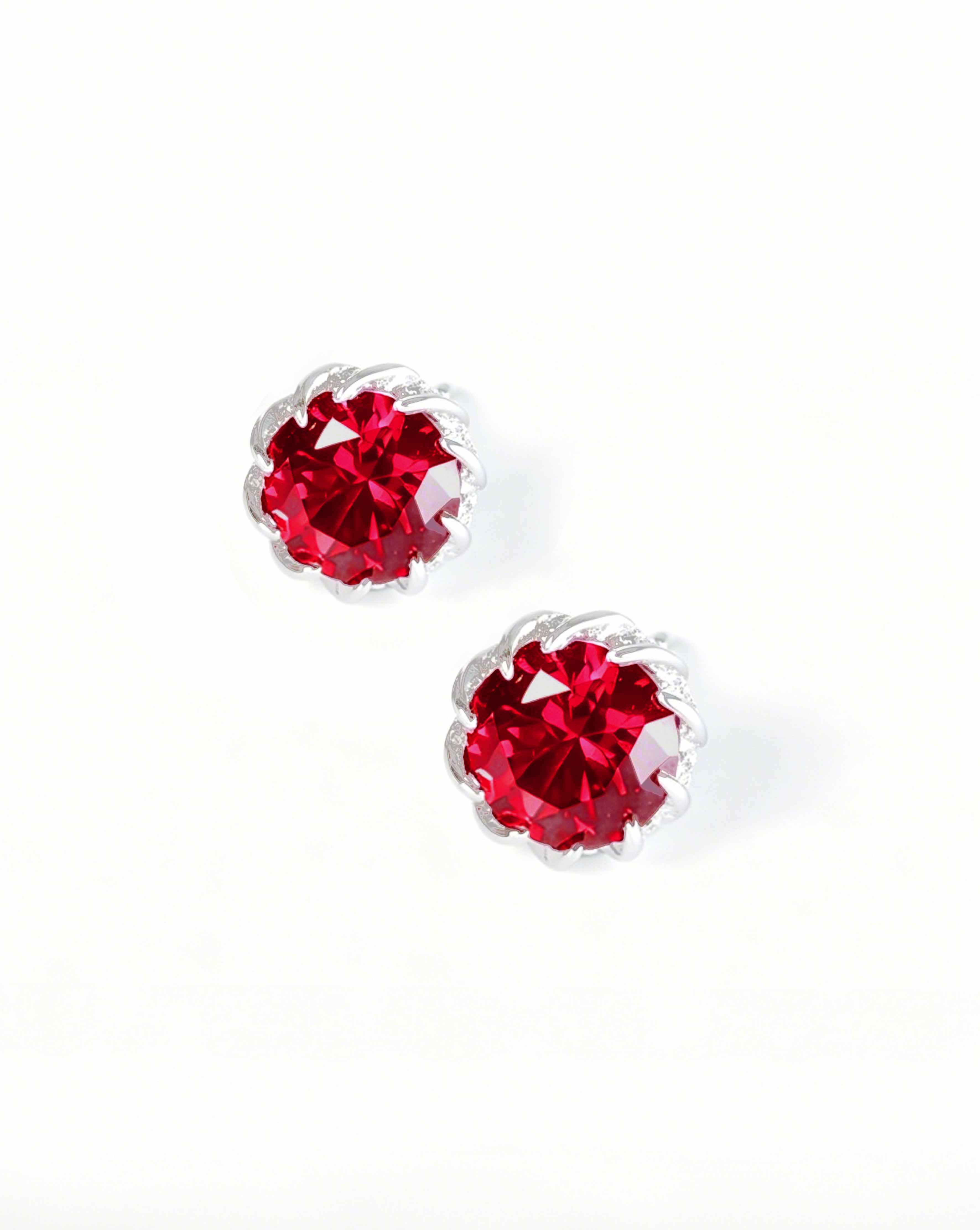 Round Brilliant Cut Ruby Earrings - Heart of Lava
