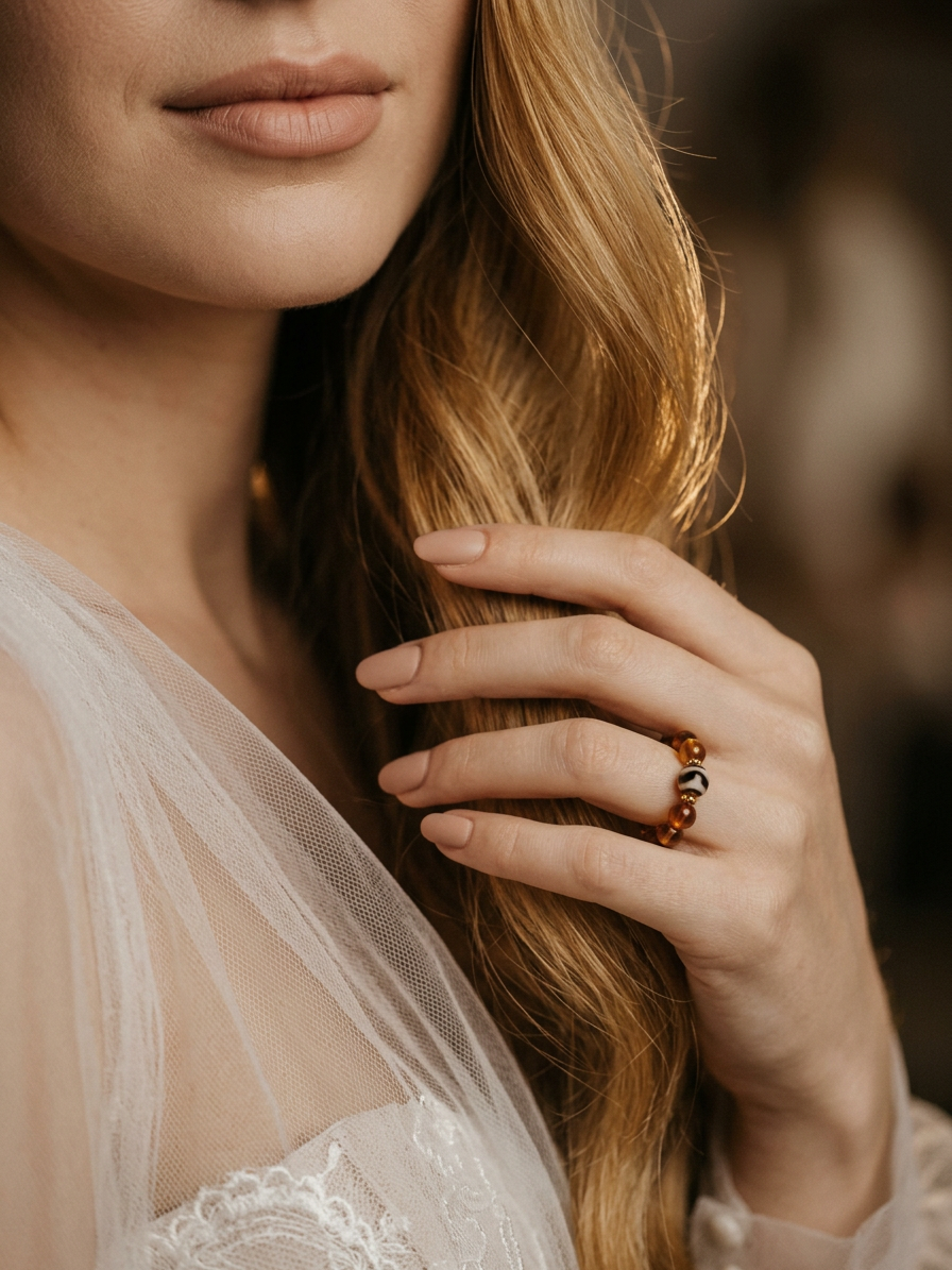 Golden Hour Amber Bead Ring