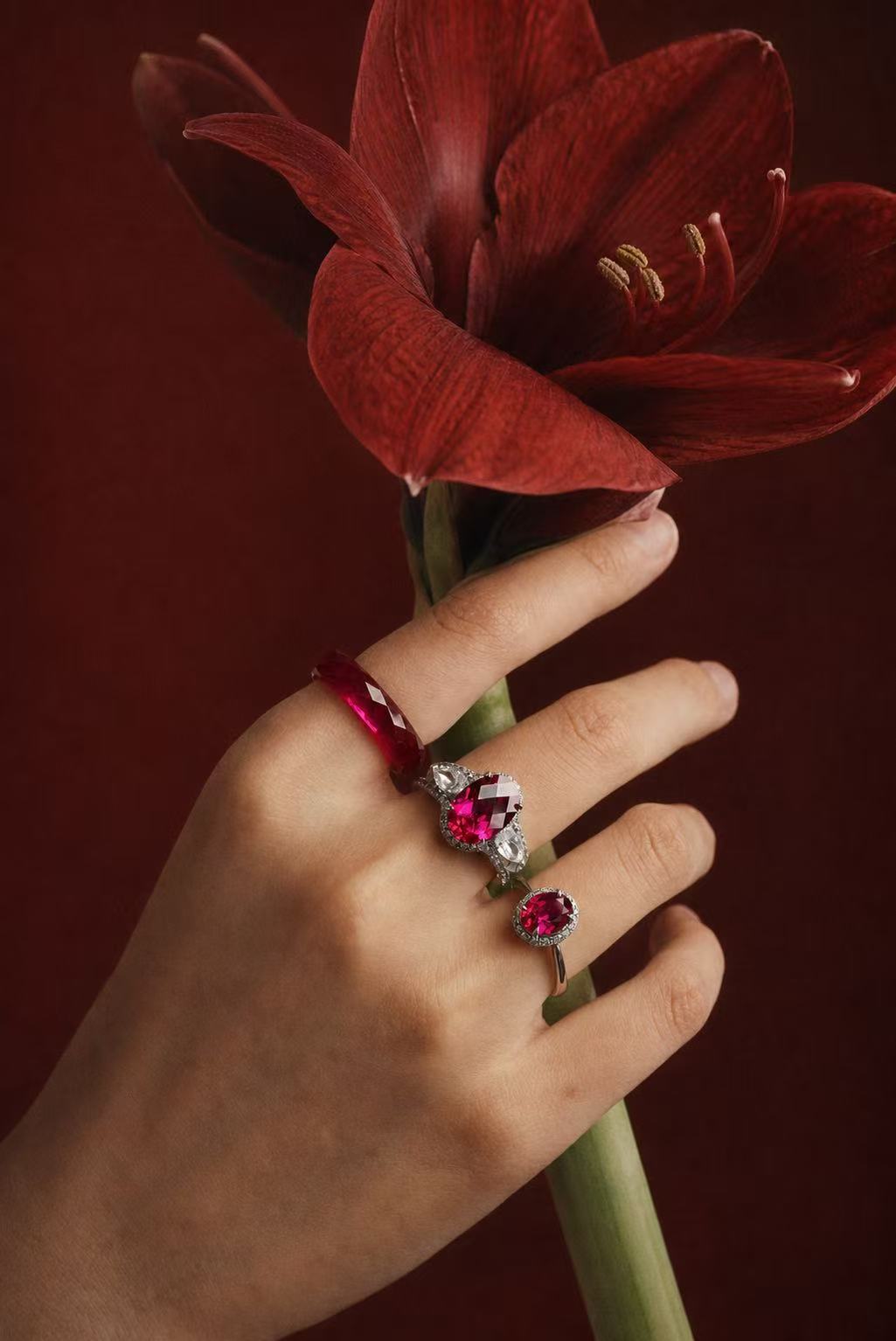 Checkered Brilliant Cut Ruby Ring - Crimson Illusion 