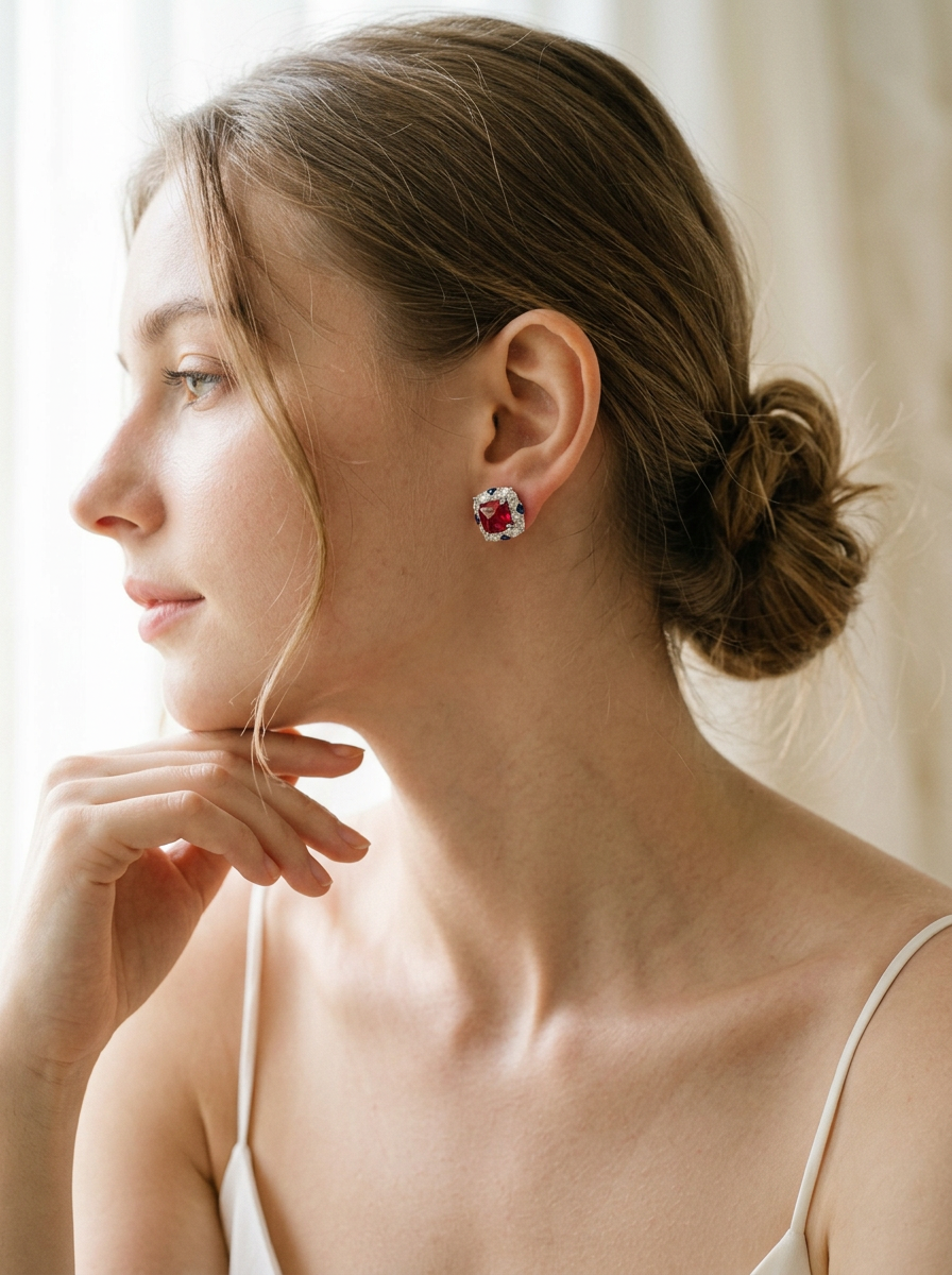 Sugarloaf Brilliant Cut Ruby Earrings - Scarlet Radiance 