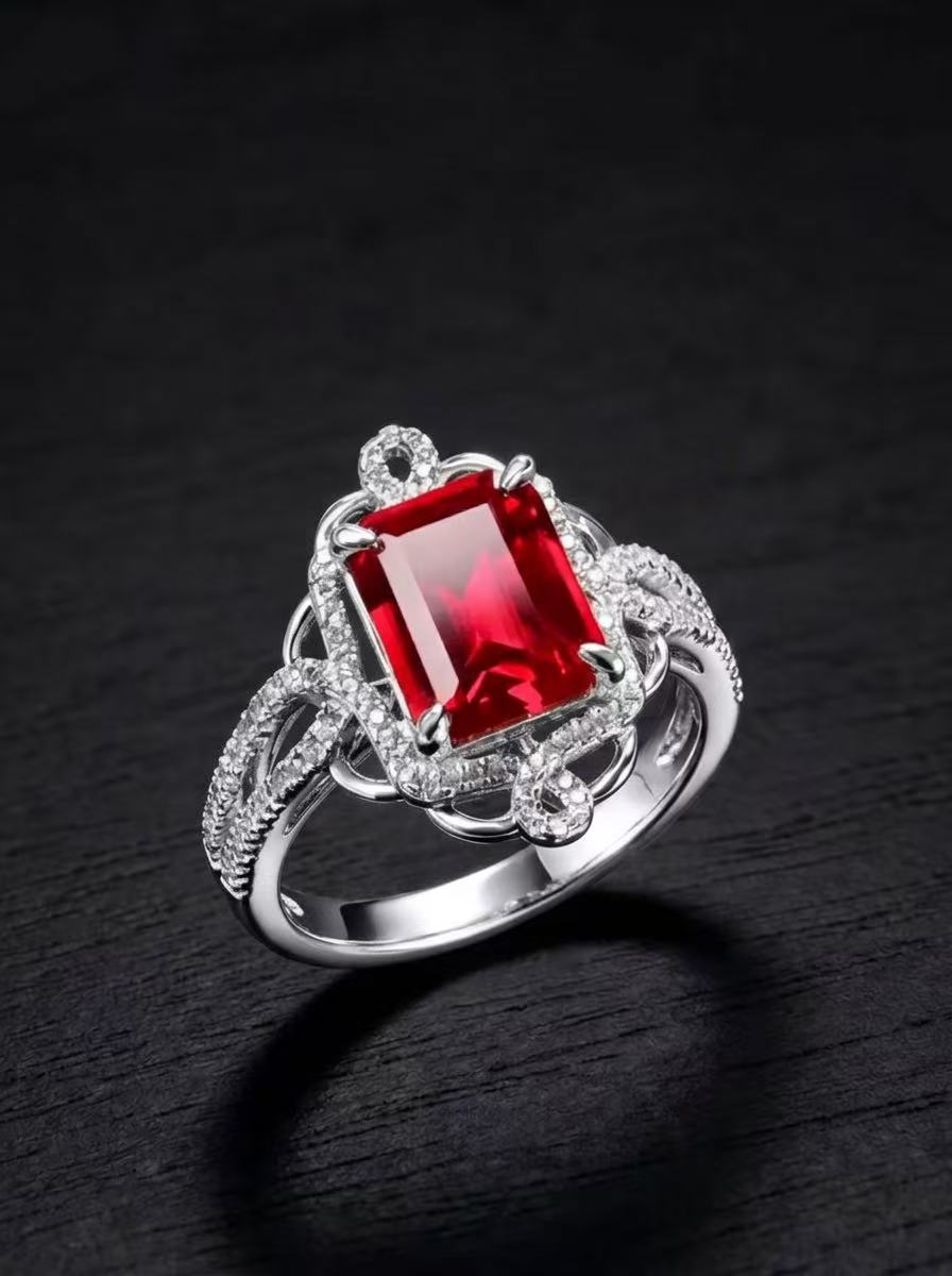 Ruby-Emerald Brilliant Cut Ring-Scarlet Serenade