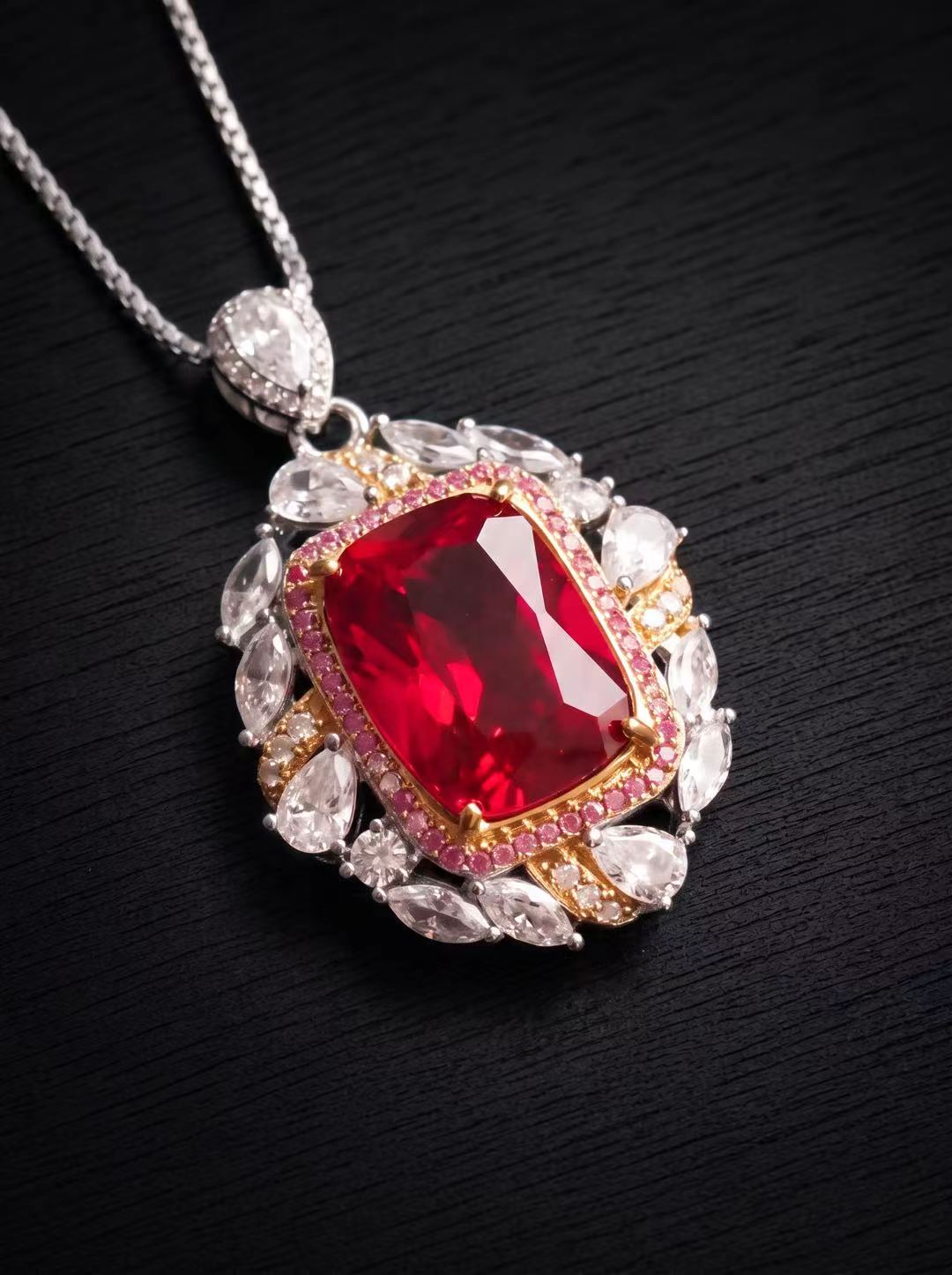 Ruby-Rectangular Brilliant Cut Necklace - Rubra Crest