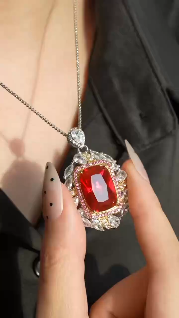 Rectangular brilliant cut Ruby Necklace - Rubra Crest