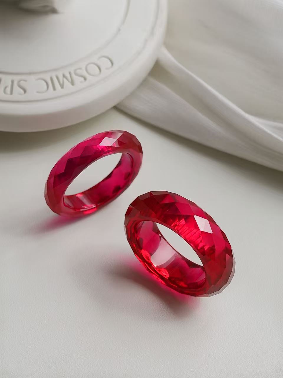 360-Degree Faceted Ruby Ring - Wide-band