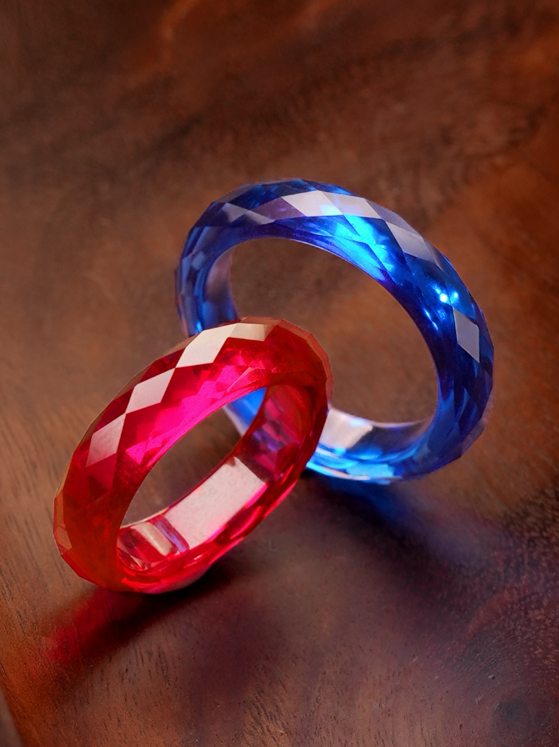 Ruby + Royal Blue Sapphire - 360-Degree Faceted Rings