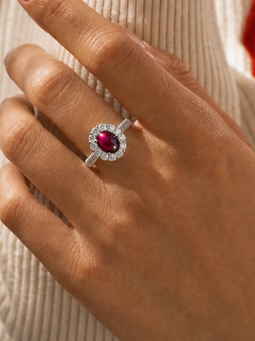 Garnet-Cabochon Ring-Crimson Coil