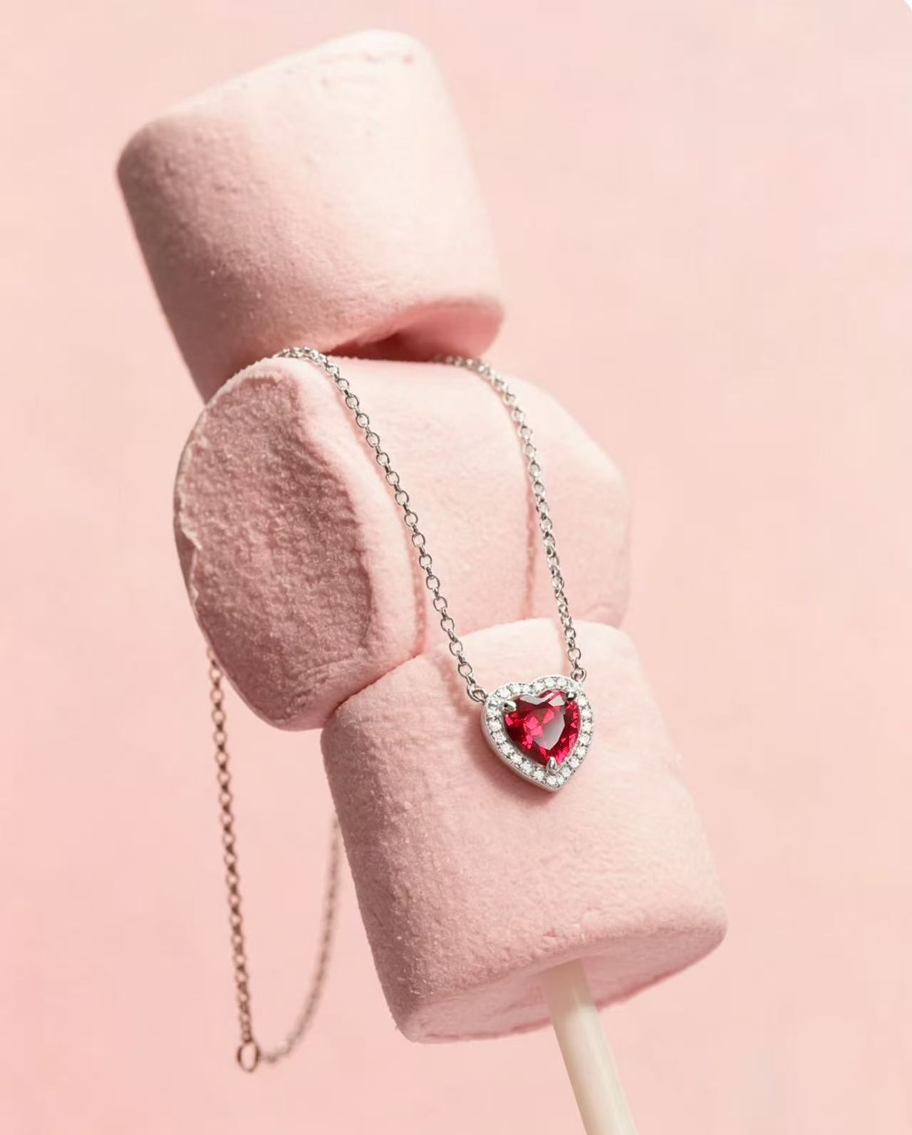 Heart Brilliant Cut Ruby Necklace -  Vivid Heart Treasures