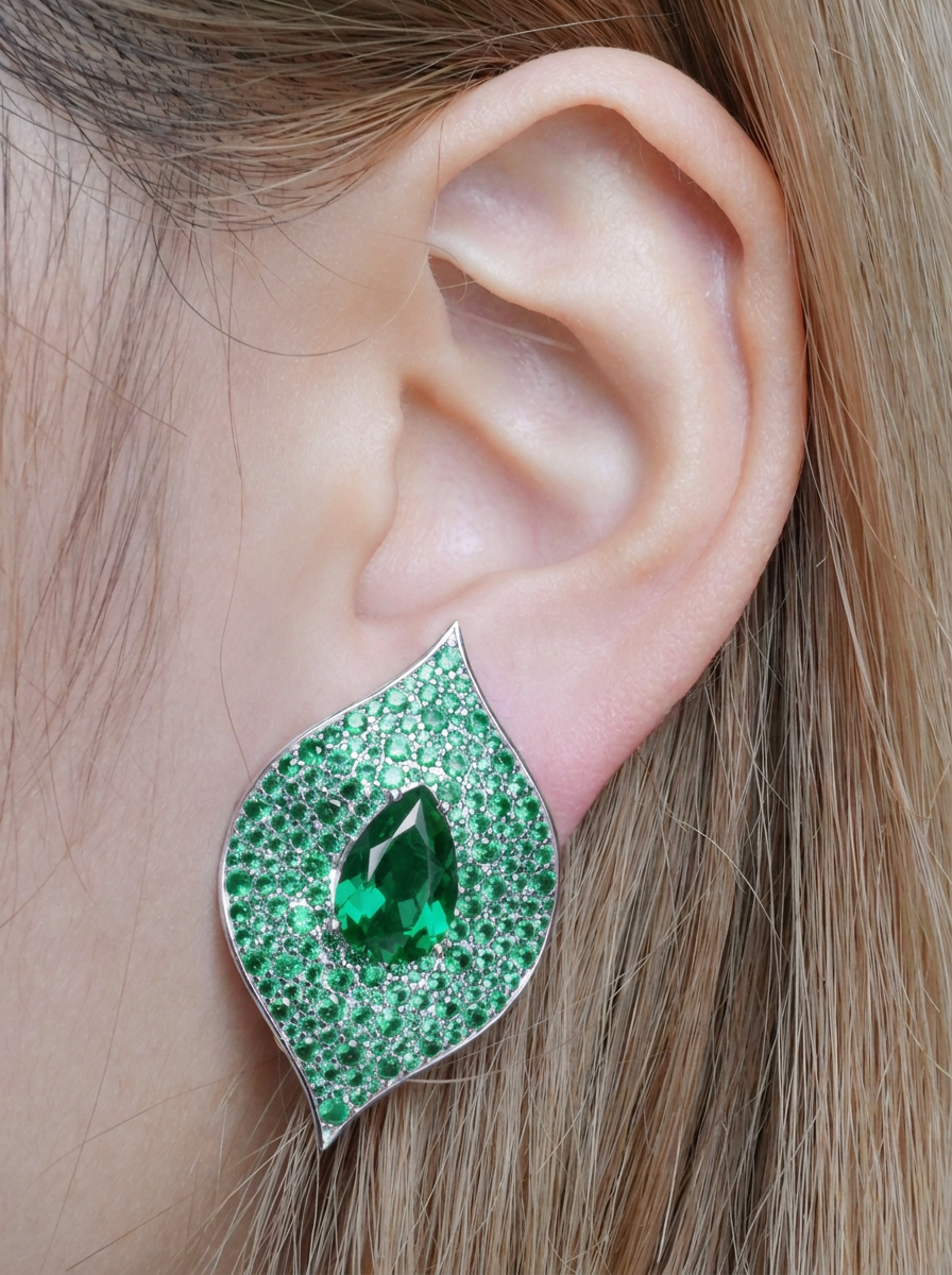 Pear Brilliant Cut Ruby/Emerald Earring - Crimson Pout Sparklers