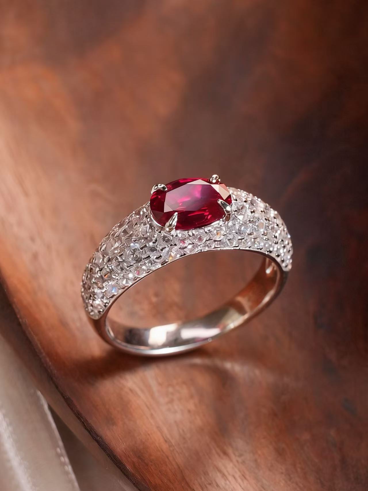 Oval Brilliant Cut Ruby Ring - Crimson Glow Orbit