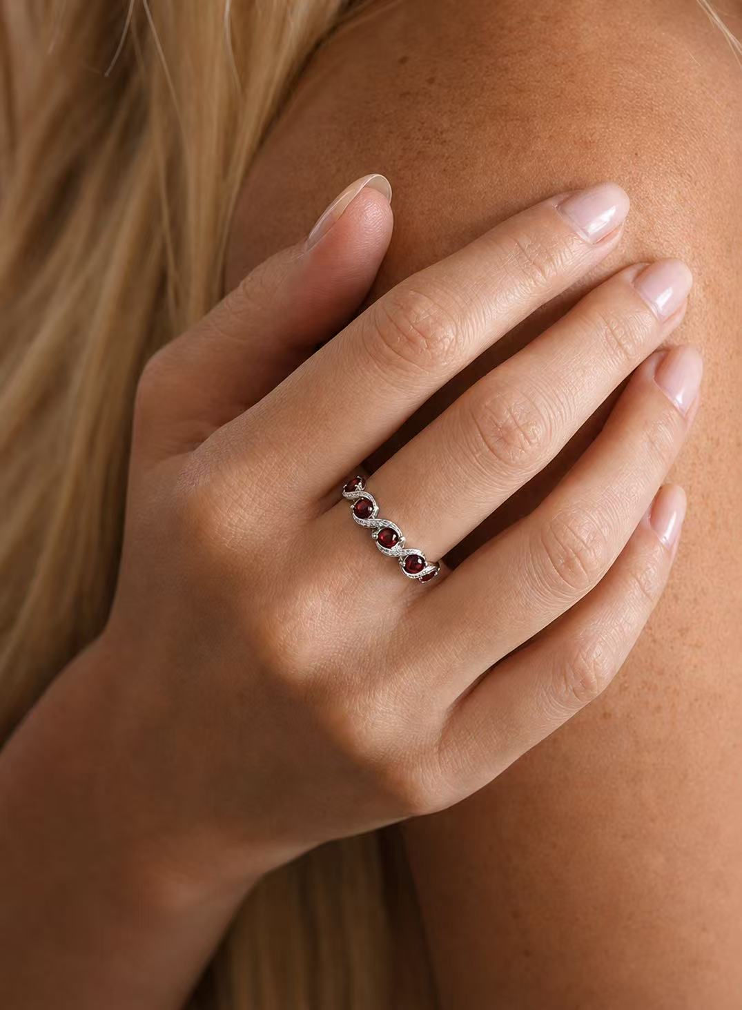 Garnet-Cabochon Ring-Crimson Ripple